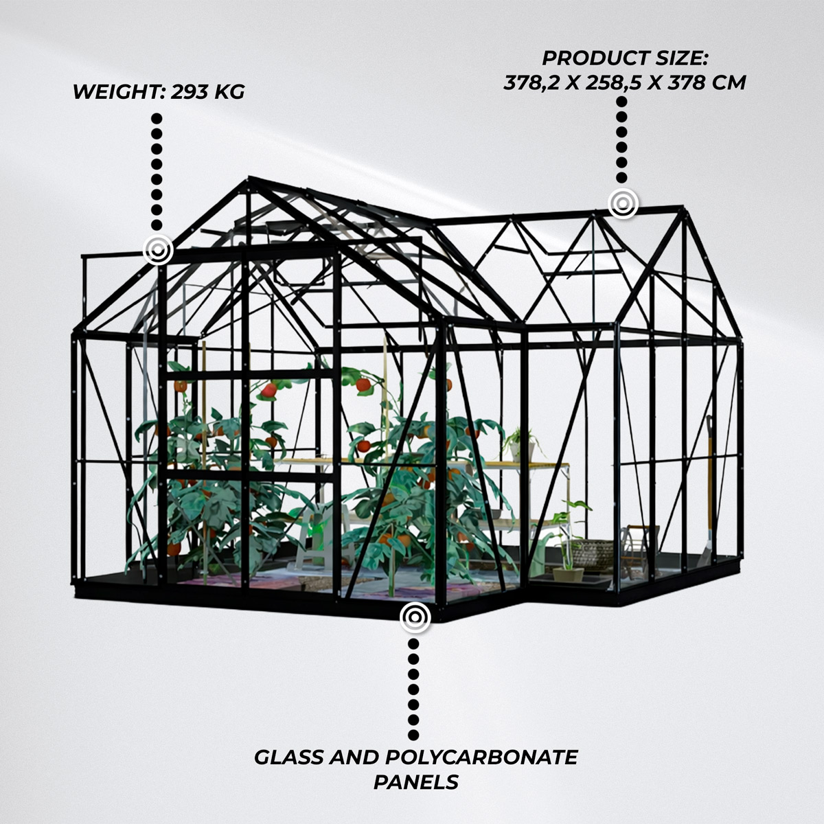 Lykke Greenhouse T-Shaped Black 12.8 m2
