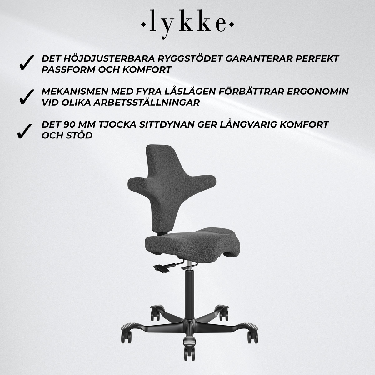 Lykke Ergonomisk Kontorsstol Comfort, Mörkgrå