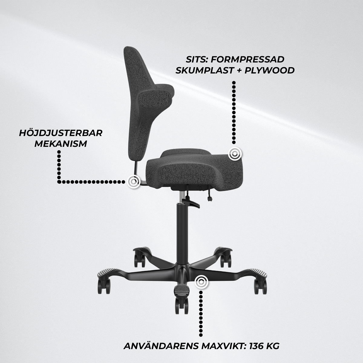 Lykke Ergonomisk Kontorsstol Comfort, Mörkgrå