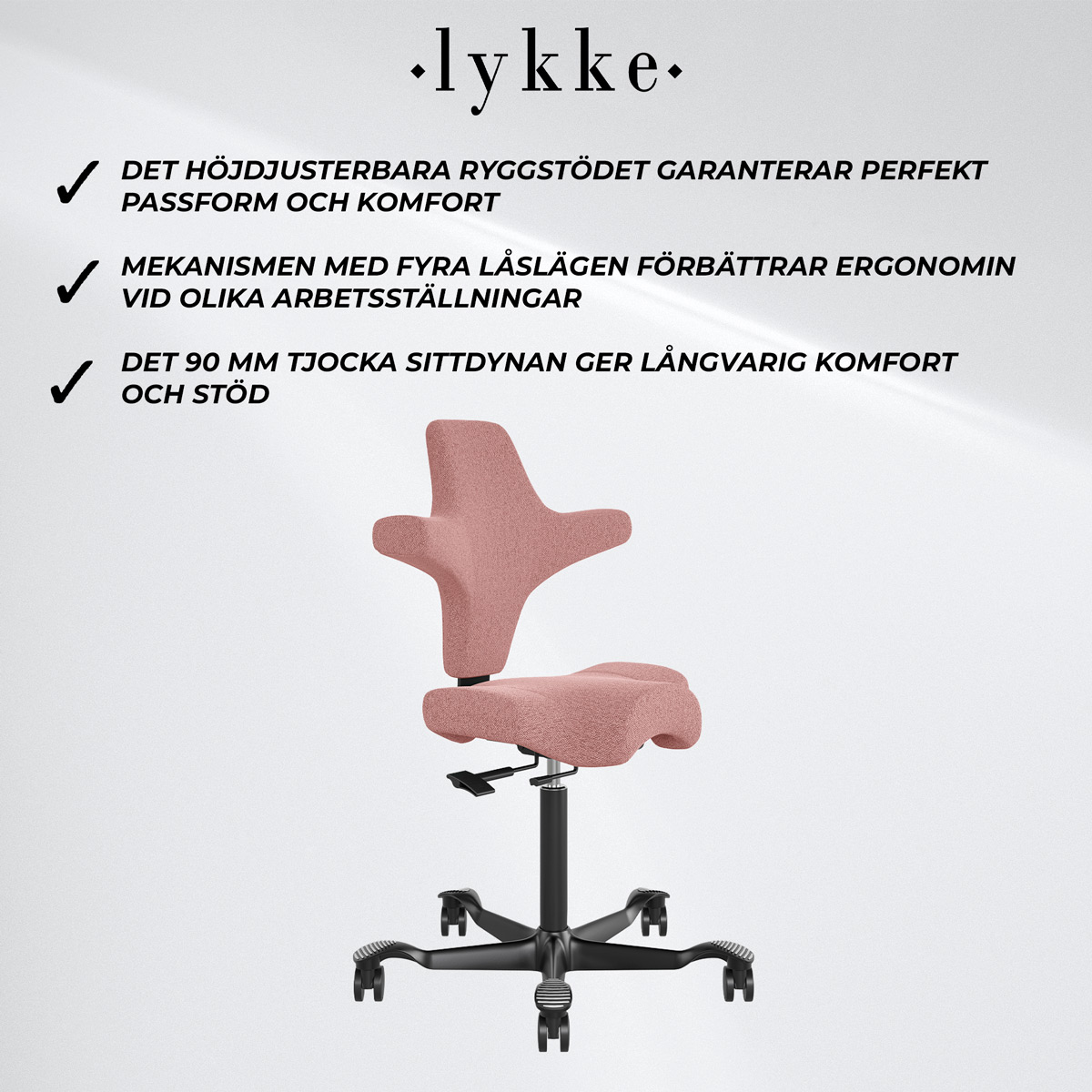 Lykke Ergonomisk Kontorsstol Comfort, Rosa