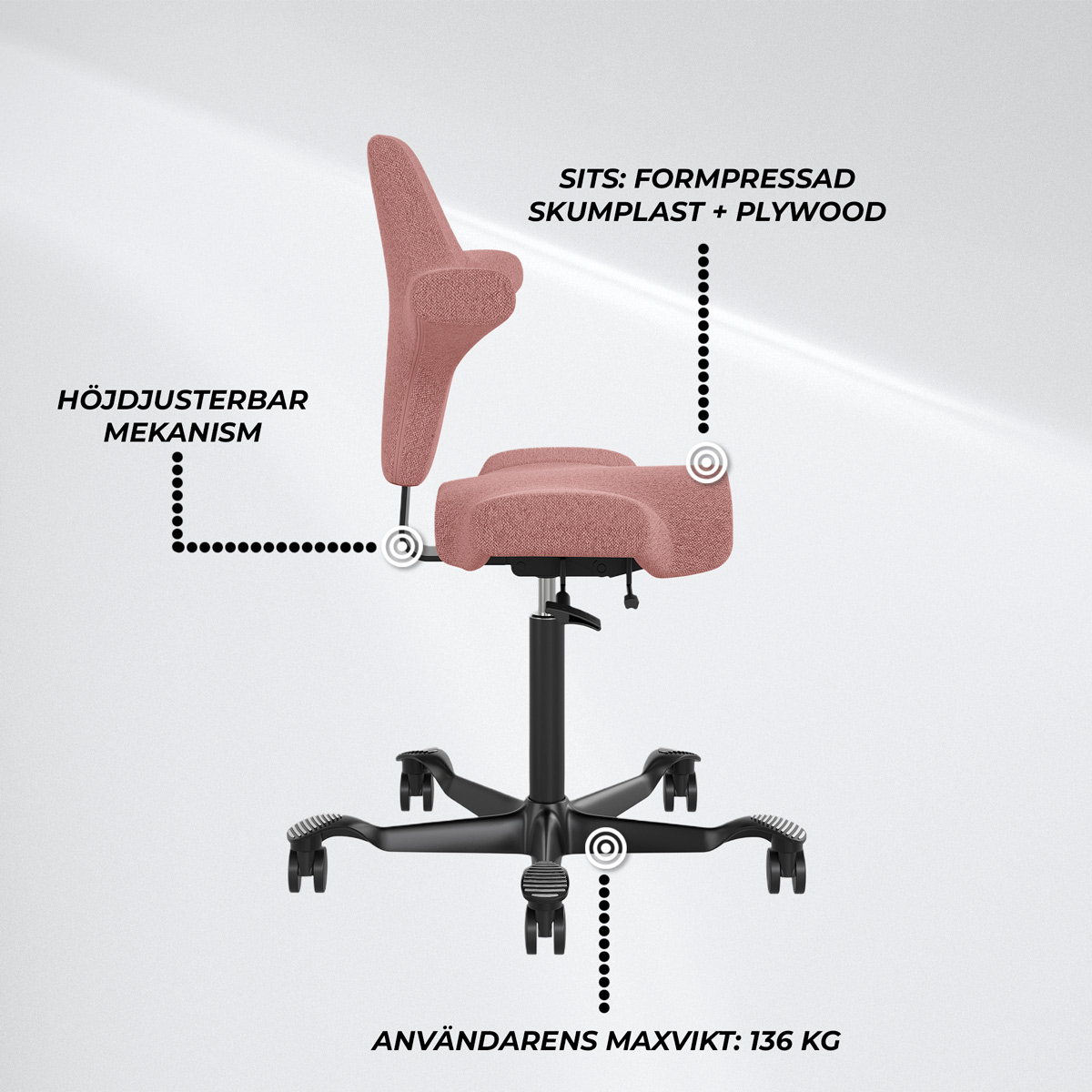 Lykke Ergonomisk Kontorsstol Comfort, Rosa