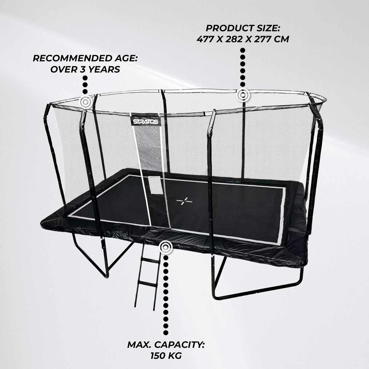 Stratos Rectangle Trampoline 277x477 cm Premium Black Line