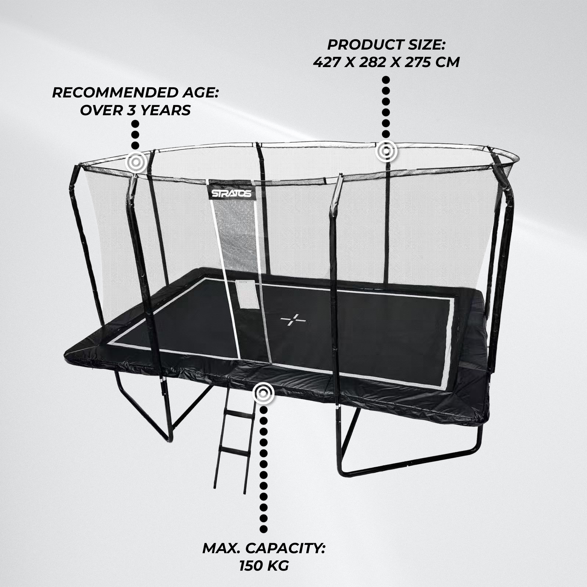 Stratos Rectangle Trampoline 275x427 cm Premium Black Line