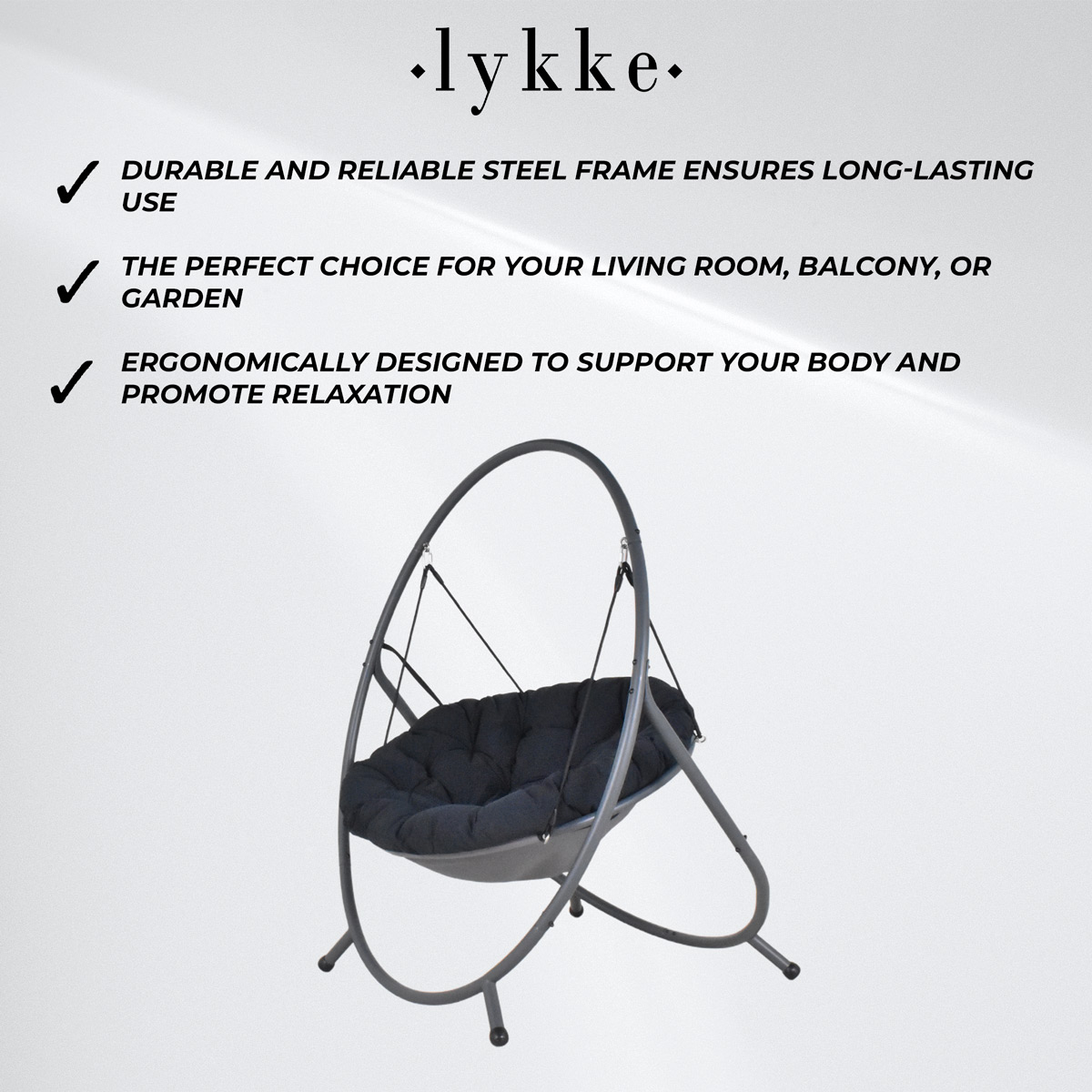 Lykke Hanging Egg Chair Comfort, Black