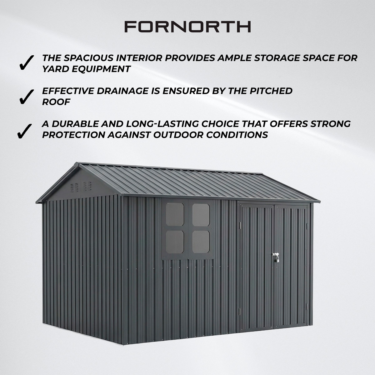Fornorth Garden Shed with Window 313x260x205cm, Anthracite