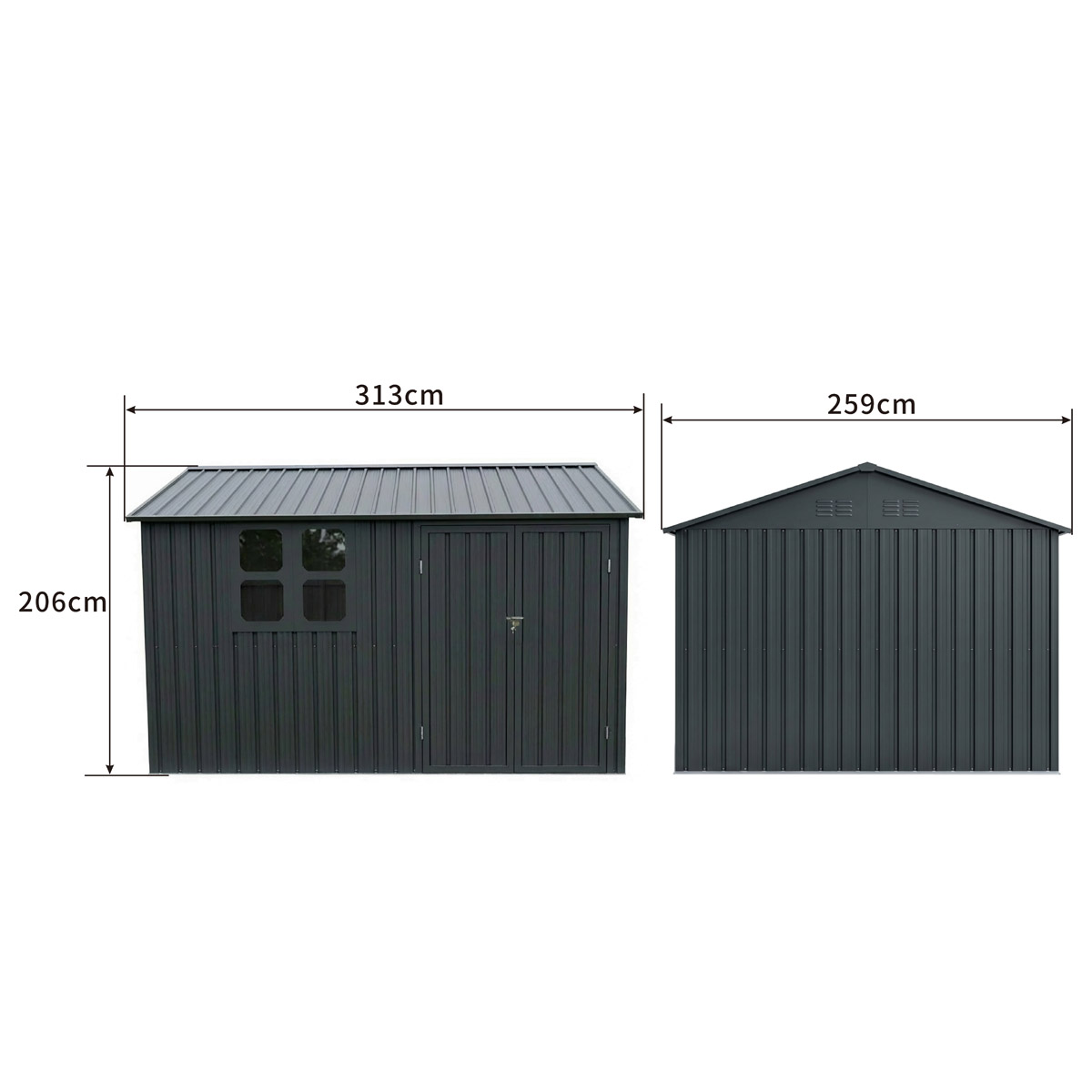 Fornorth Garden Shed with Window 313x260x205cm, Anthracite