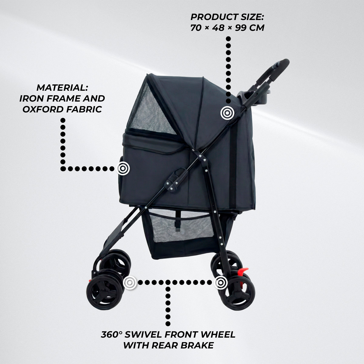 Trekker Pet Stroller 15 kg, Black