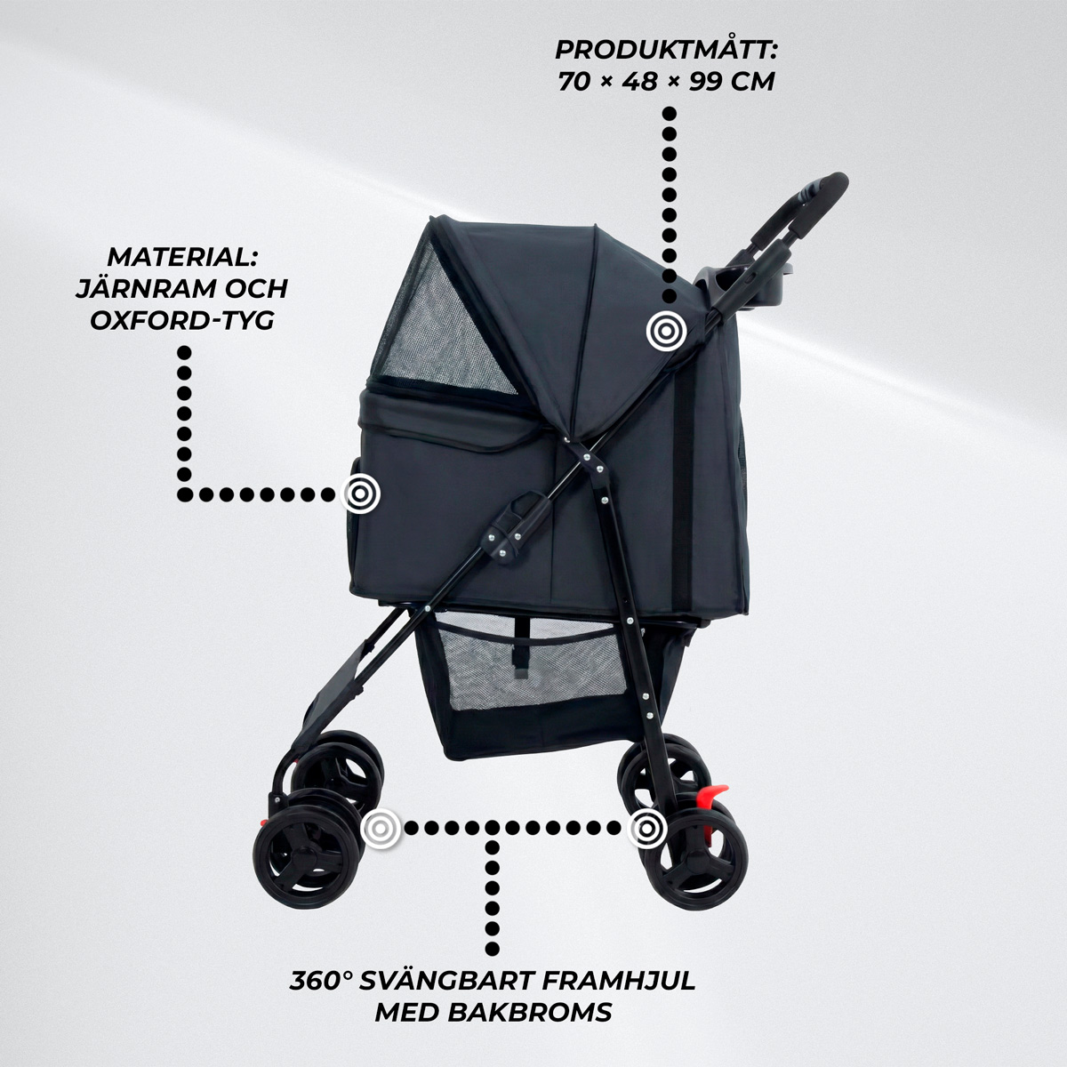 Trekker Hundvagn 15 kg, Svart