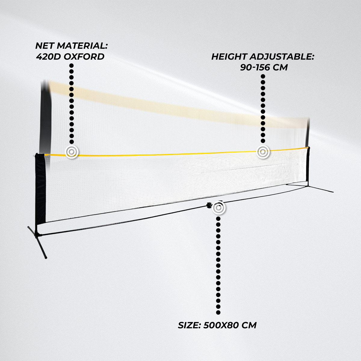 React Badminton Net Height Adjustable 500x80 cm