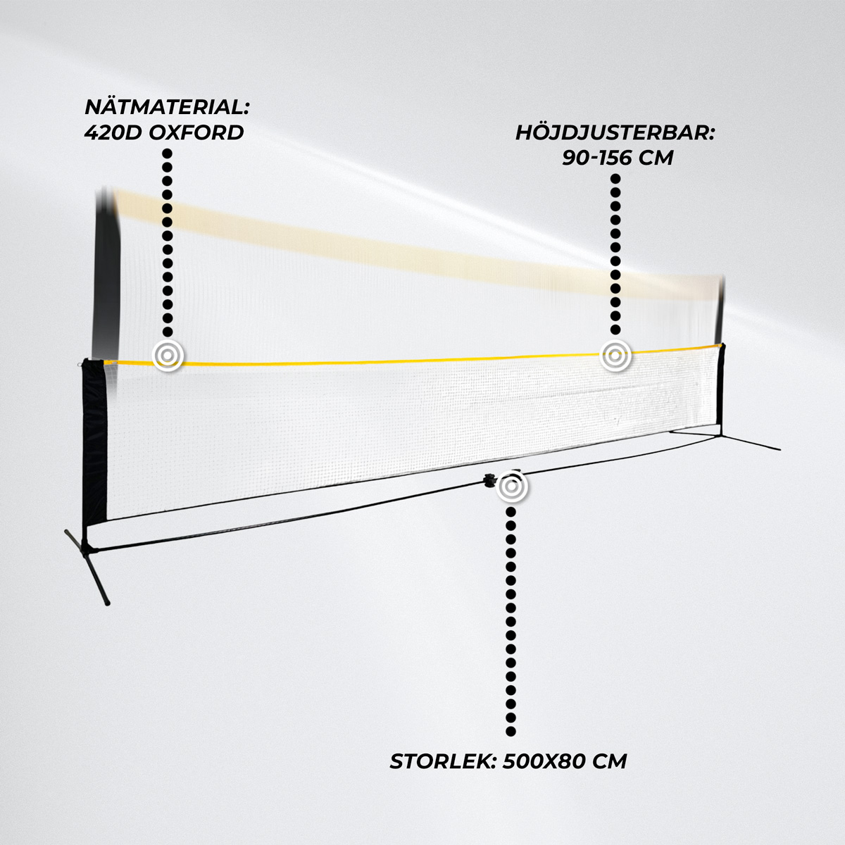 React Badmintonnät Höjden Justerbar 500x80 cm