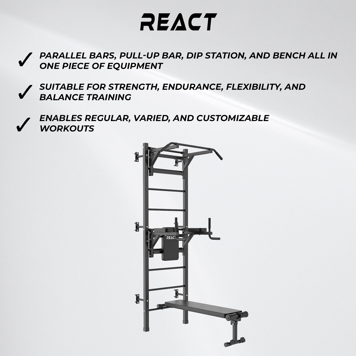 React Wall Bar/Fitness Tower Metallic Black
