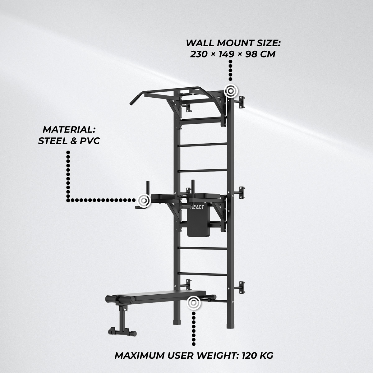 React Wall Bar/Fitness Tower Metallic Black