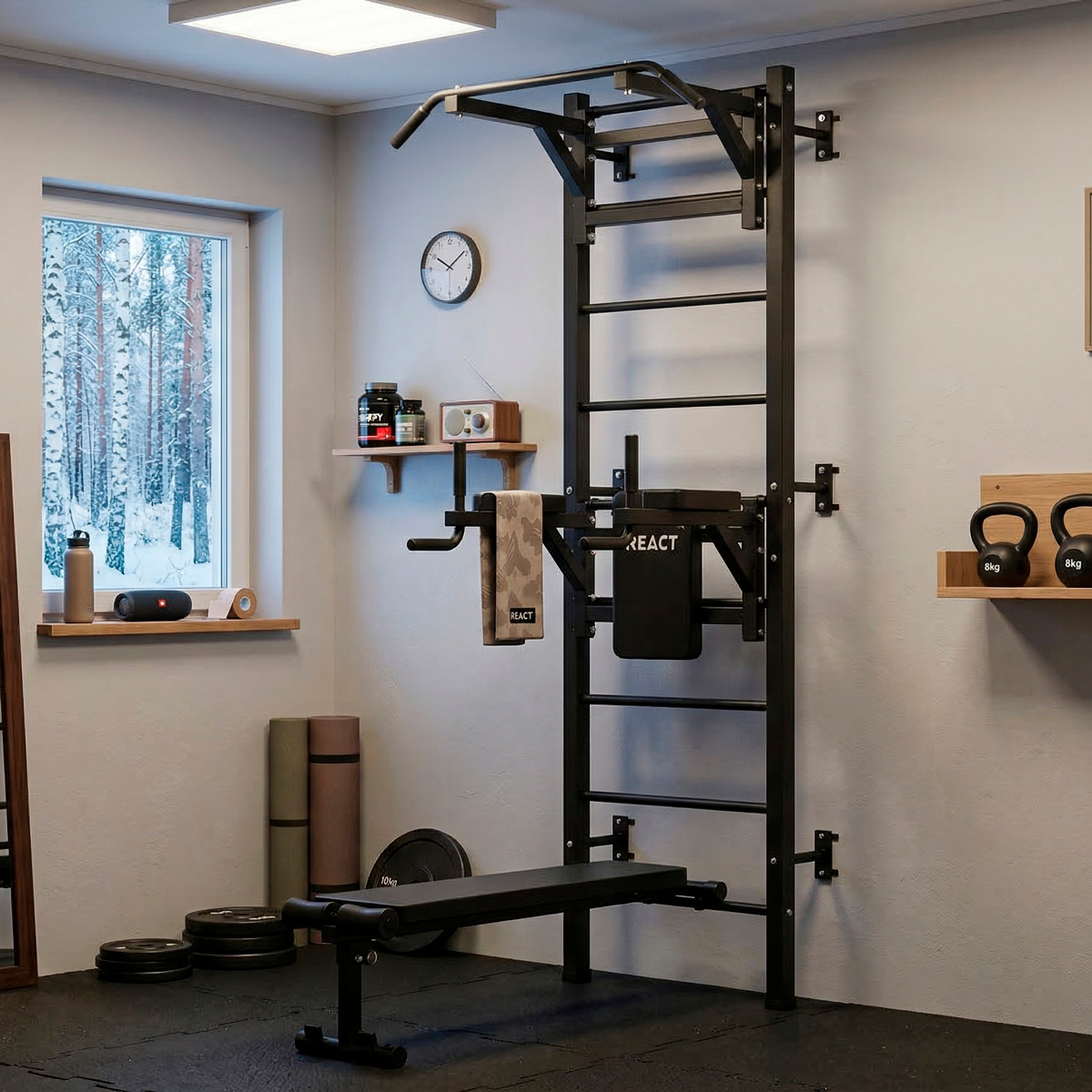 React vingrošanas siena/Fitness Tower Metallic Black