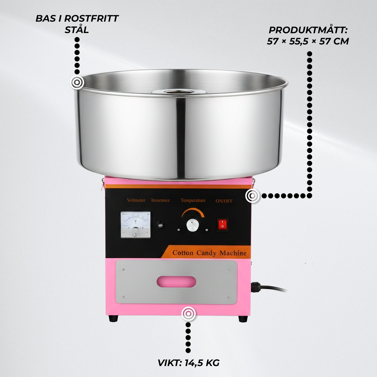 Lykke Sockervaddsmaskin 52 cm Diameter, 1 kW