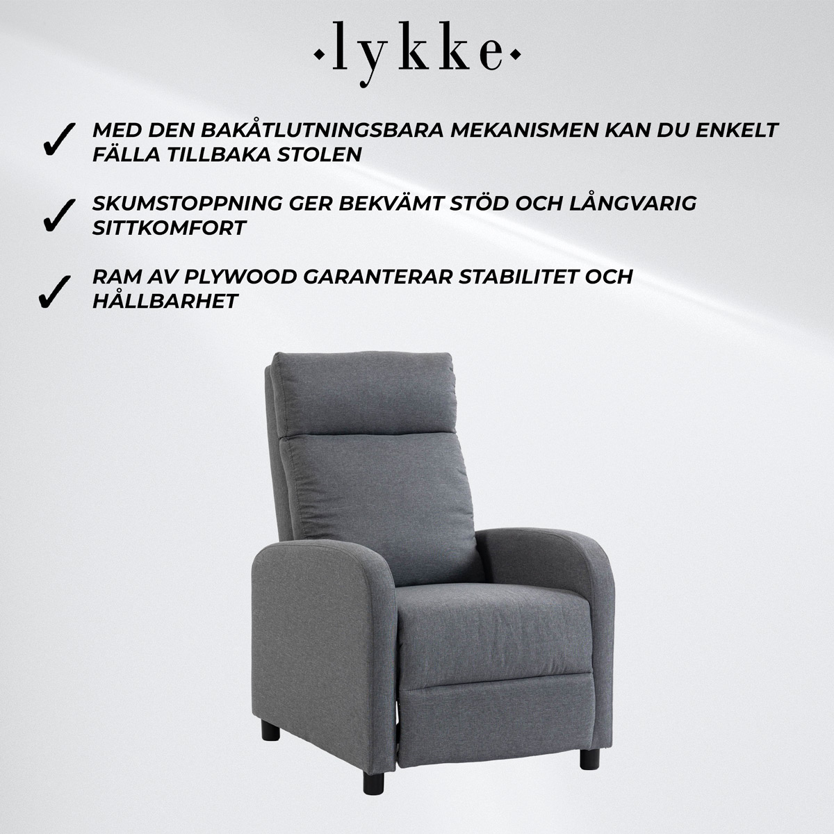 Lykke Reclinerfåtölj Standard, mörkgrå