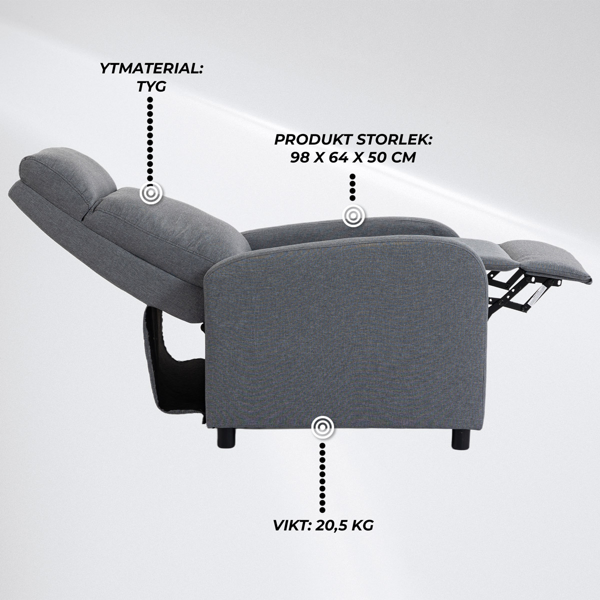 Lykke Reclinerfåtölj Standard, mörkgrå