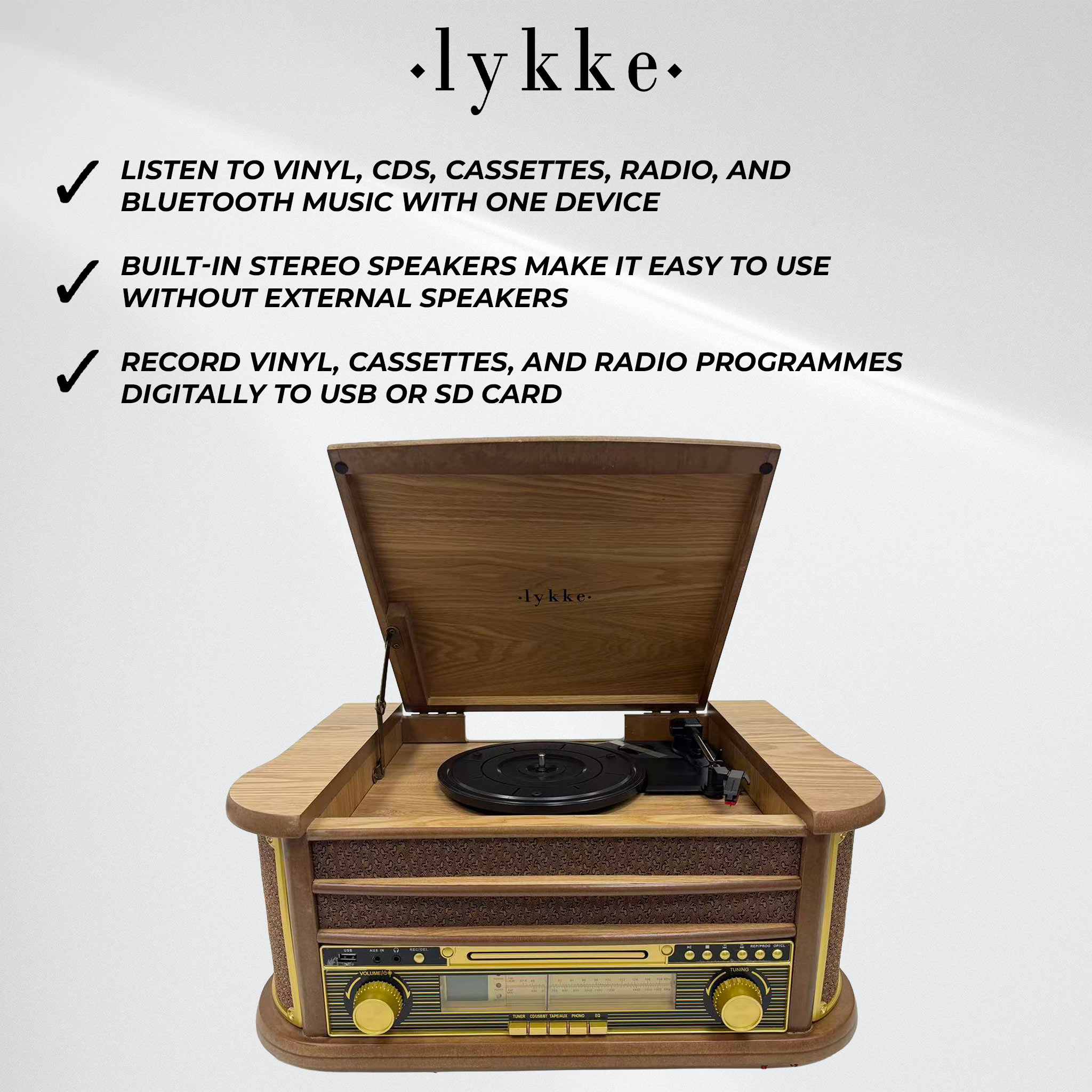 Lykke Turntable Record Player Retro AM/FM Bluetooth