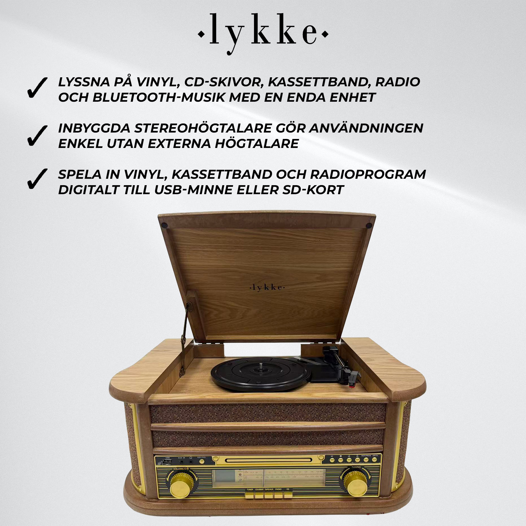 Lykke Skivspelare Retro AM/FM Bluetooth