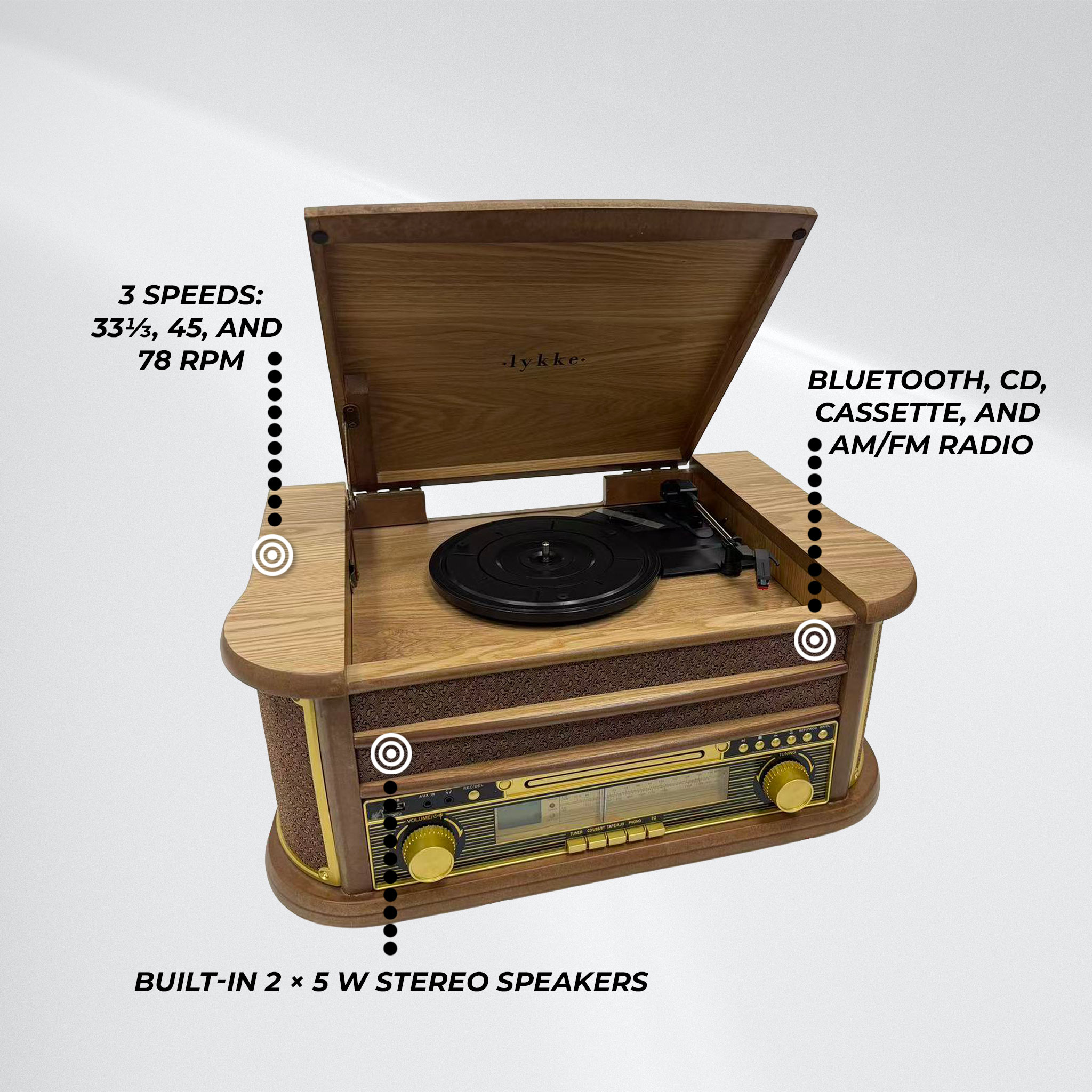 Lykke Turntable Record Player Retro AM/FM Bluetooth