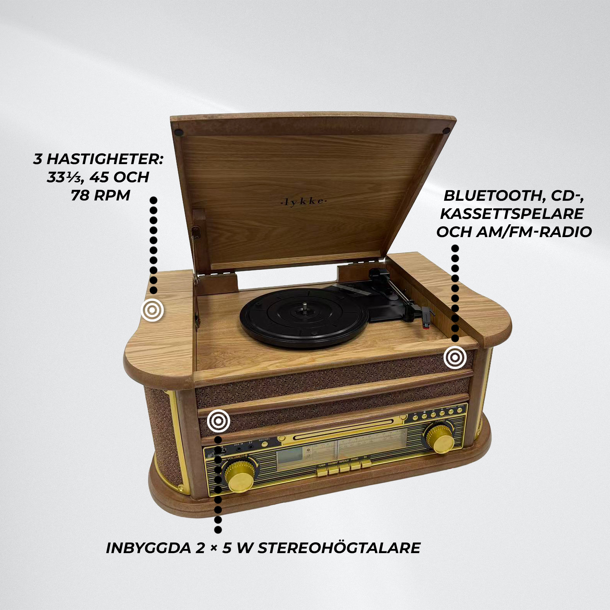 Lykke Skivspelare Retro AM/FM Bluetooth