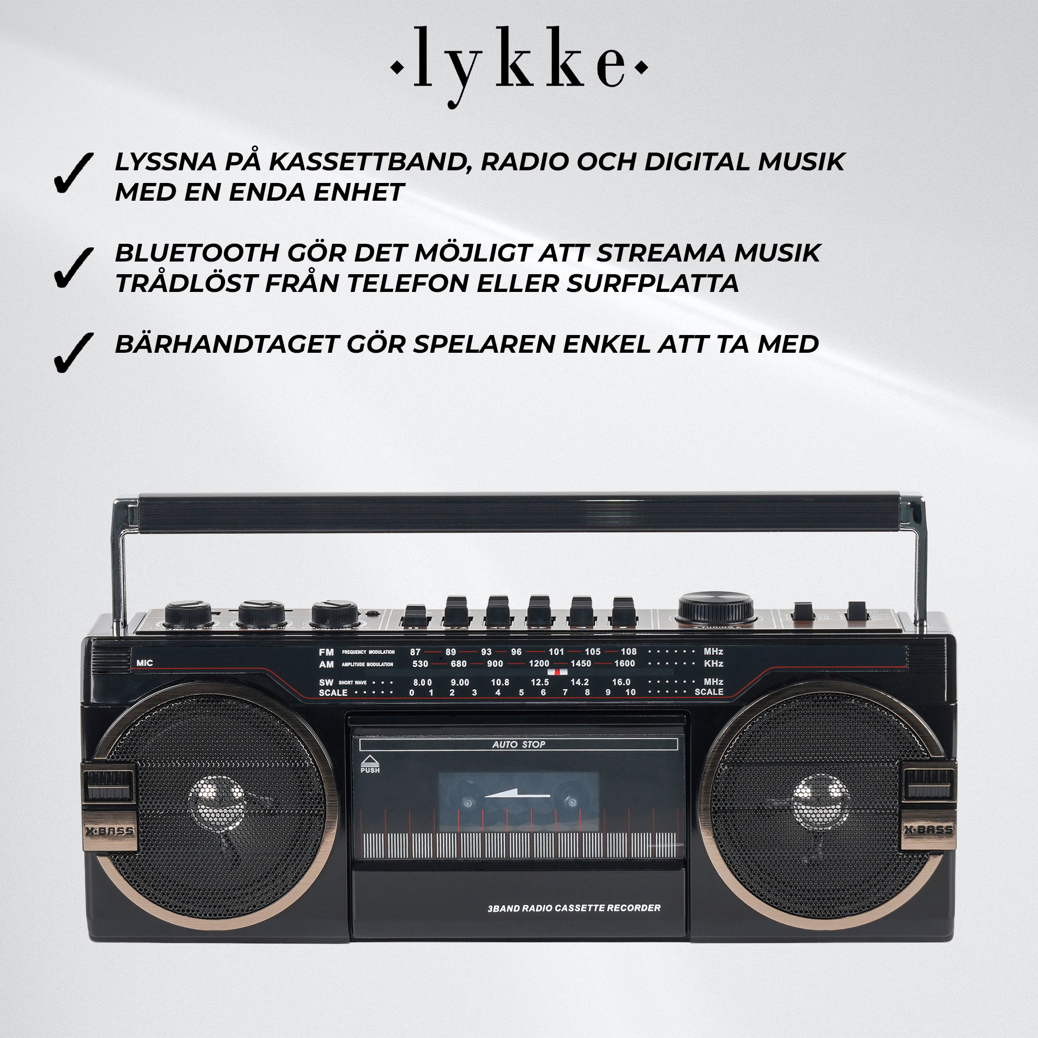 Lykke Kassettbandspelare Retro Bluetooth