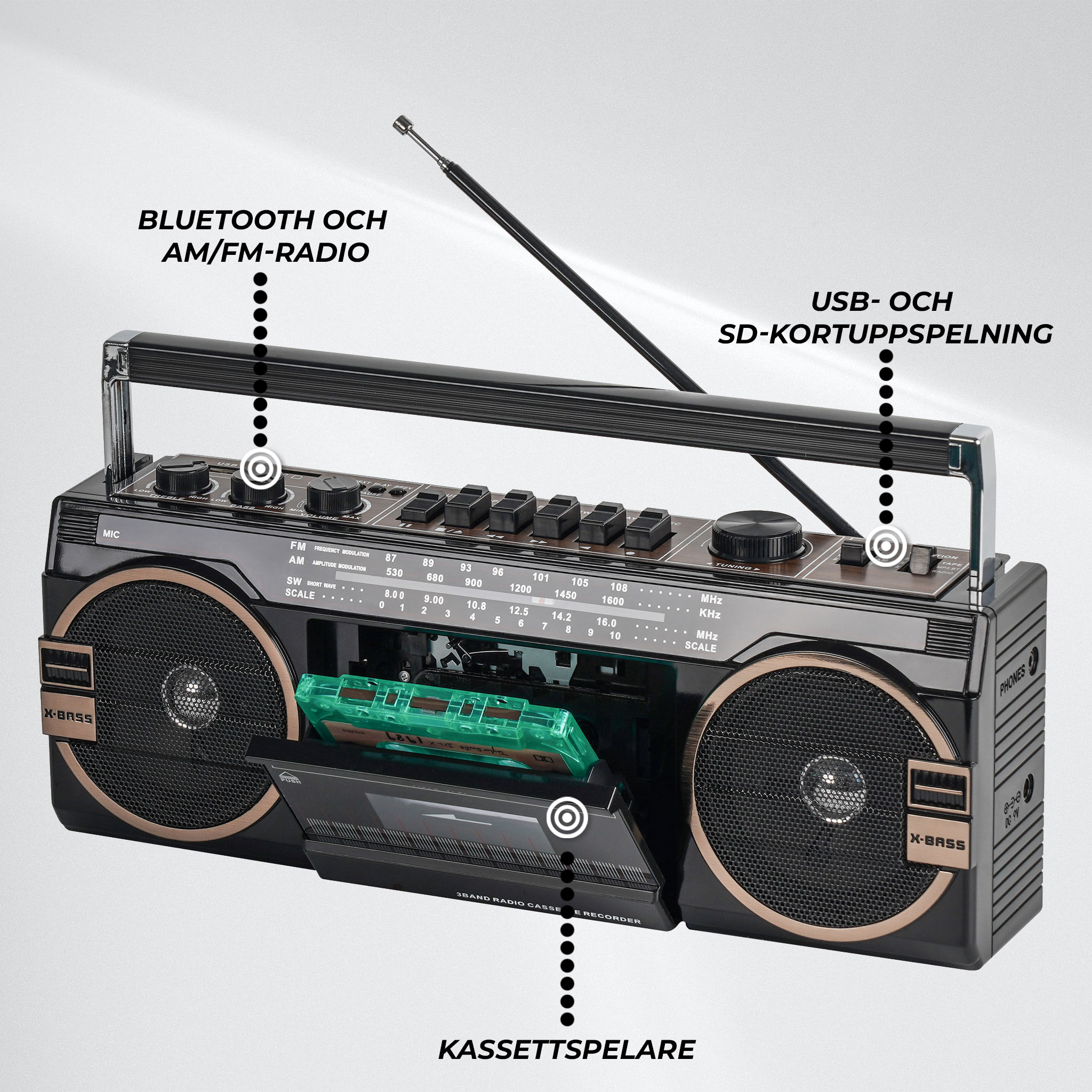 Lykke Kassettbandspelare Retro Bluetooth