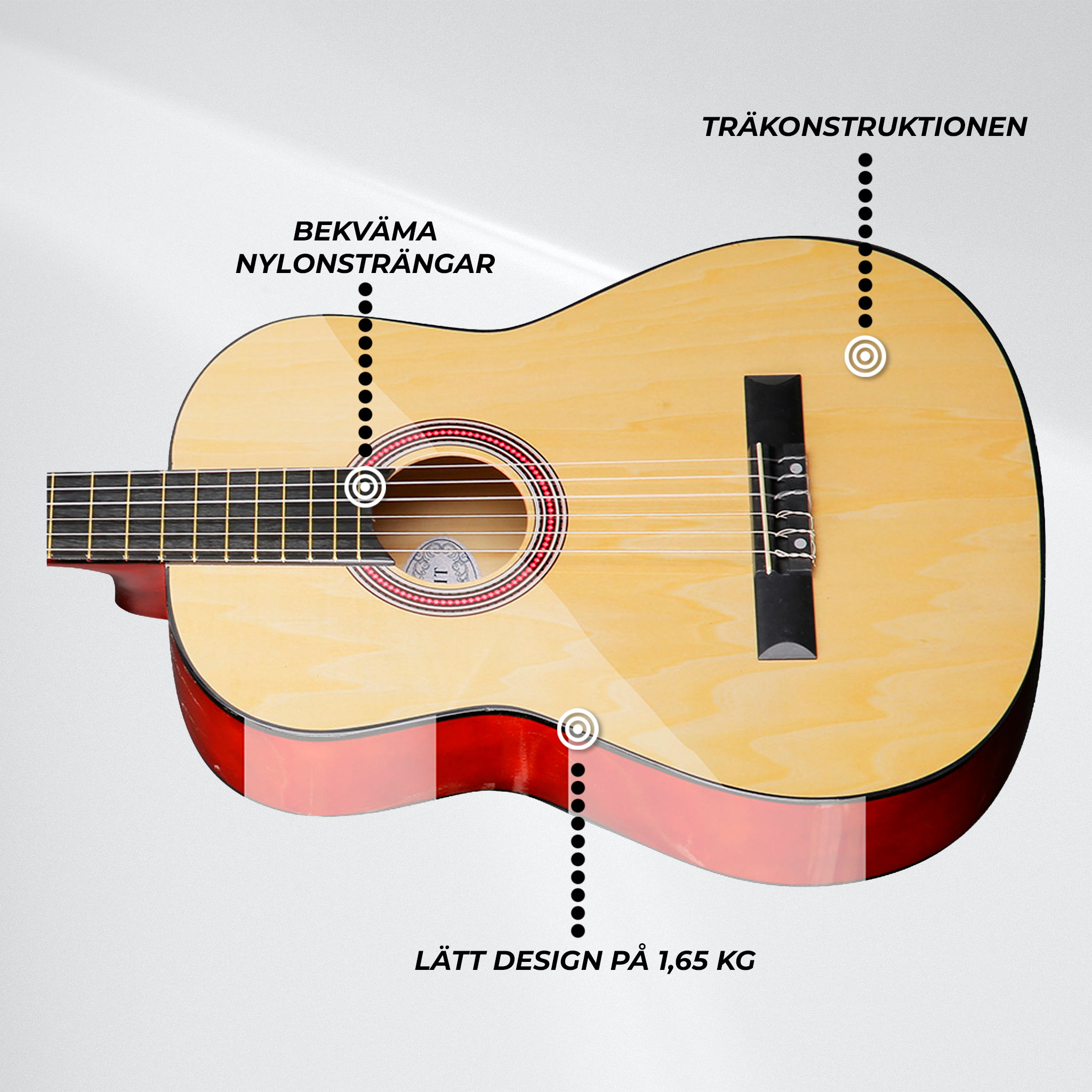 Lykke Akustisk Gitarr Classic, storlek 1/2, 34"