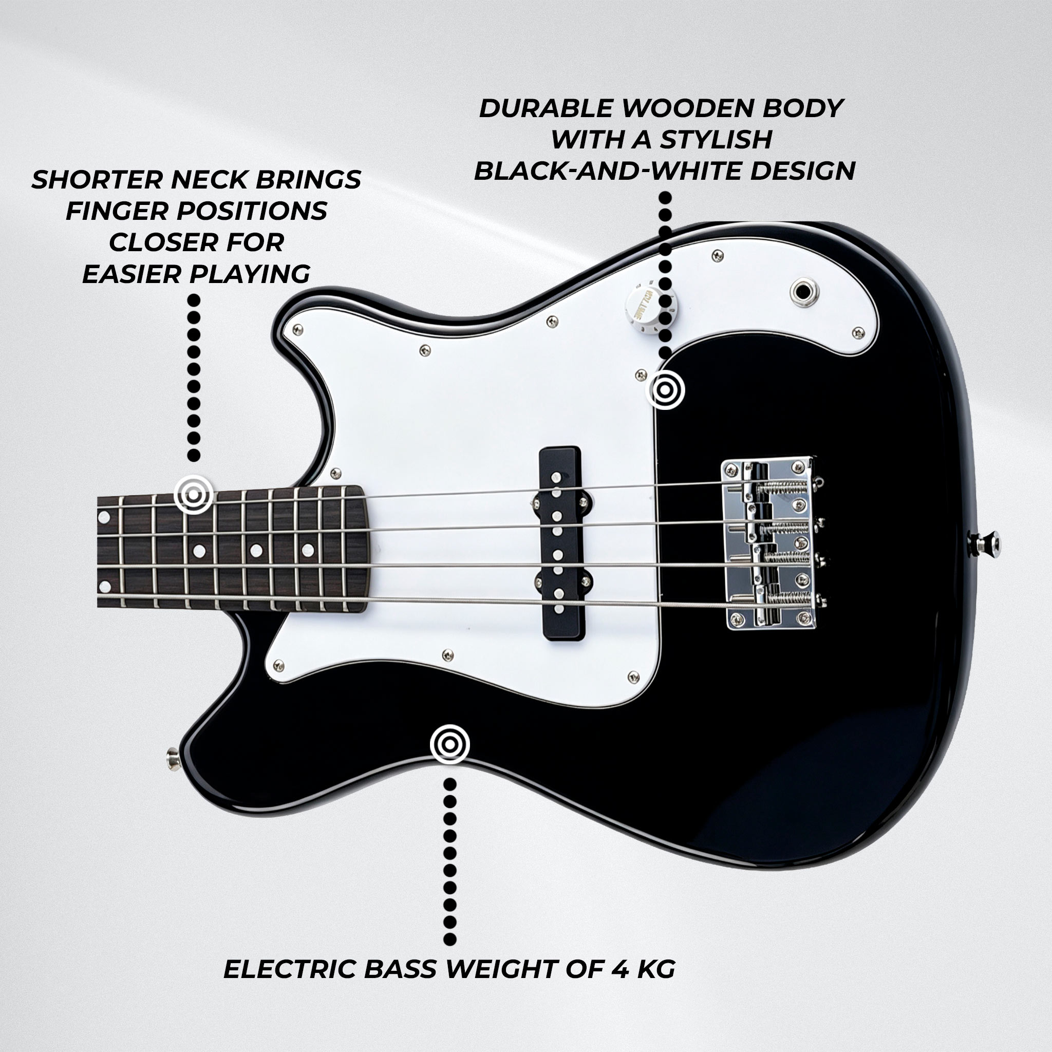Lykke Electric Bass Guitar Set Harmony, size 3/4, 36", 5 W amplifier