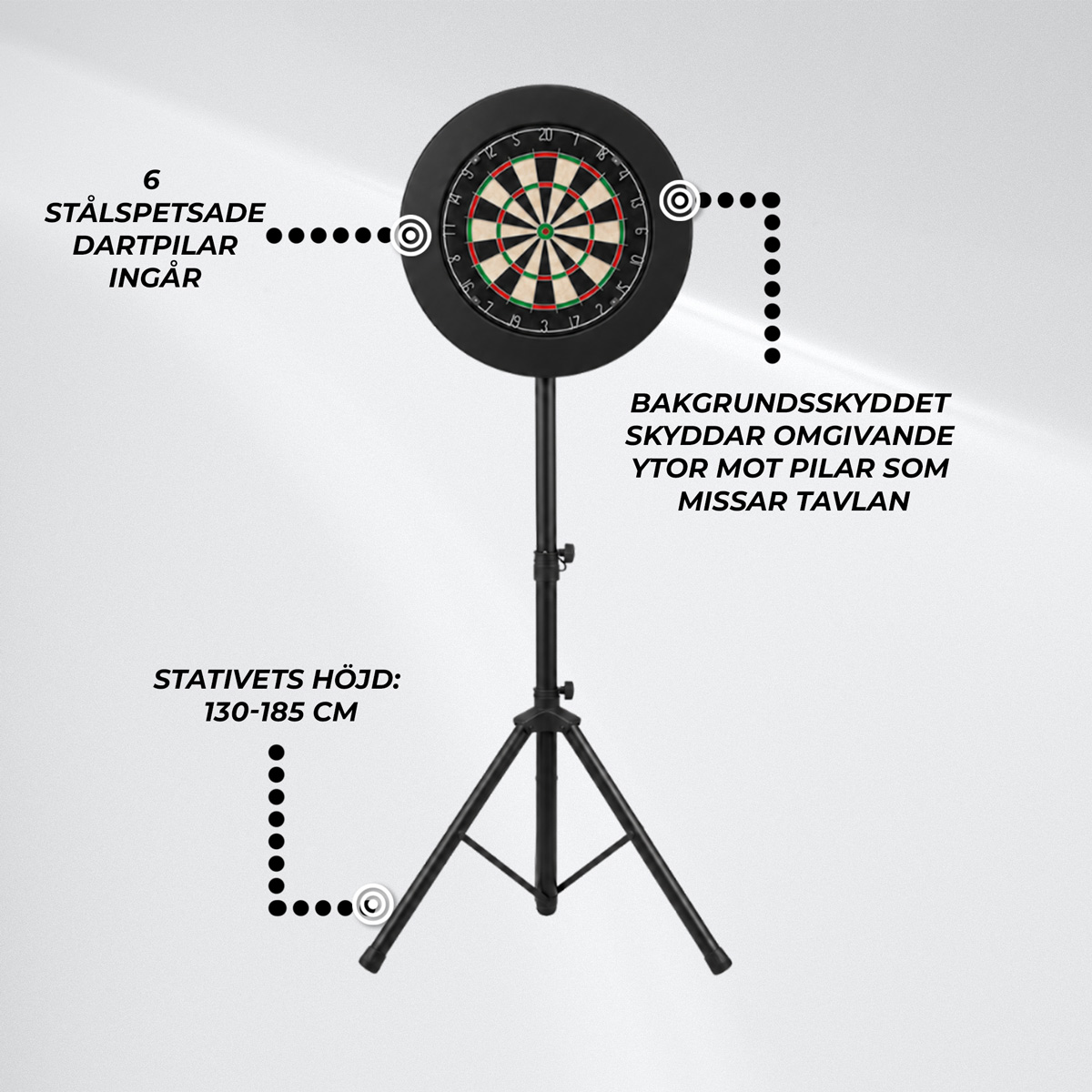 React Darttavla + Skyddsring + Stativ