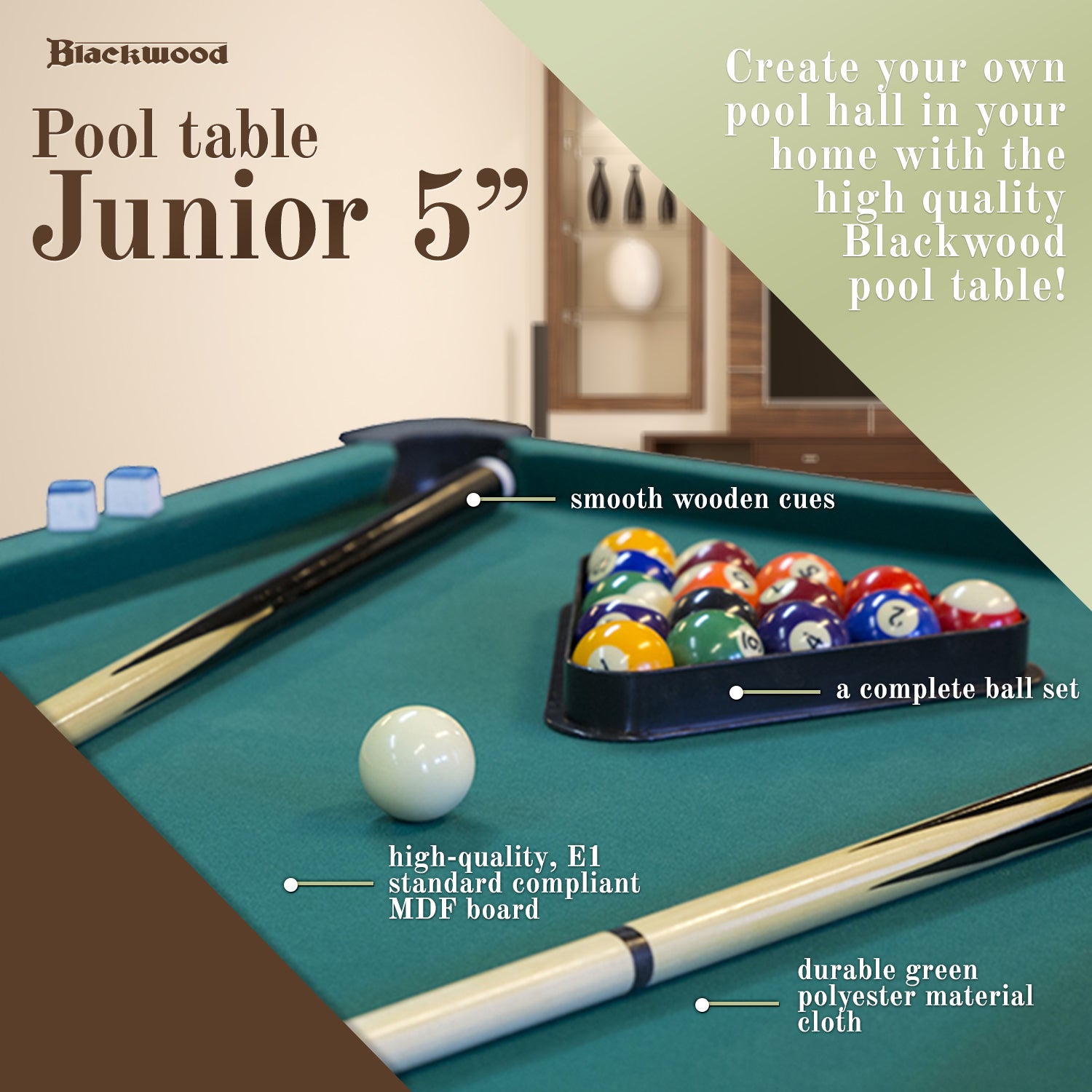 Blackwood Pool Table Junior 5' - folding