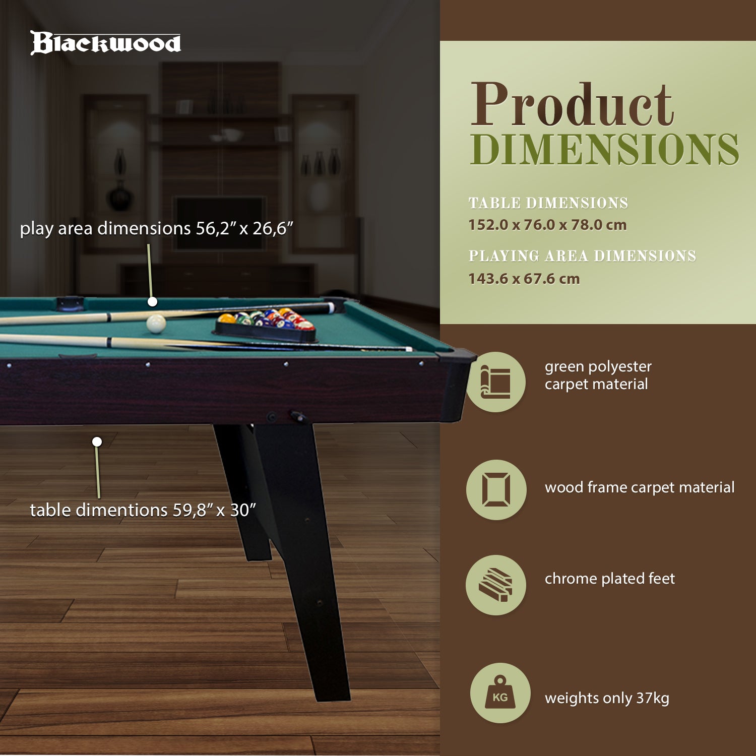Blackwood Pool Table Junior 5' - folding