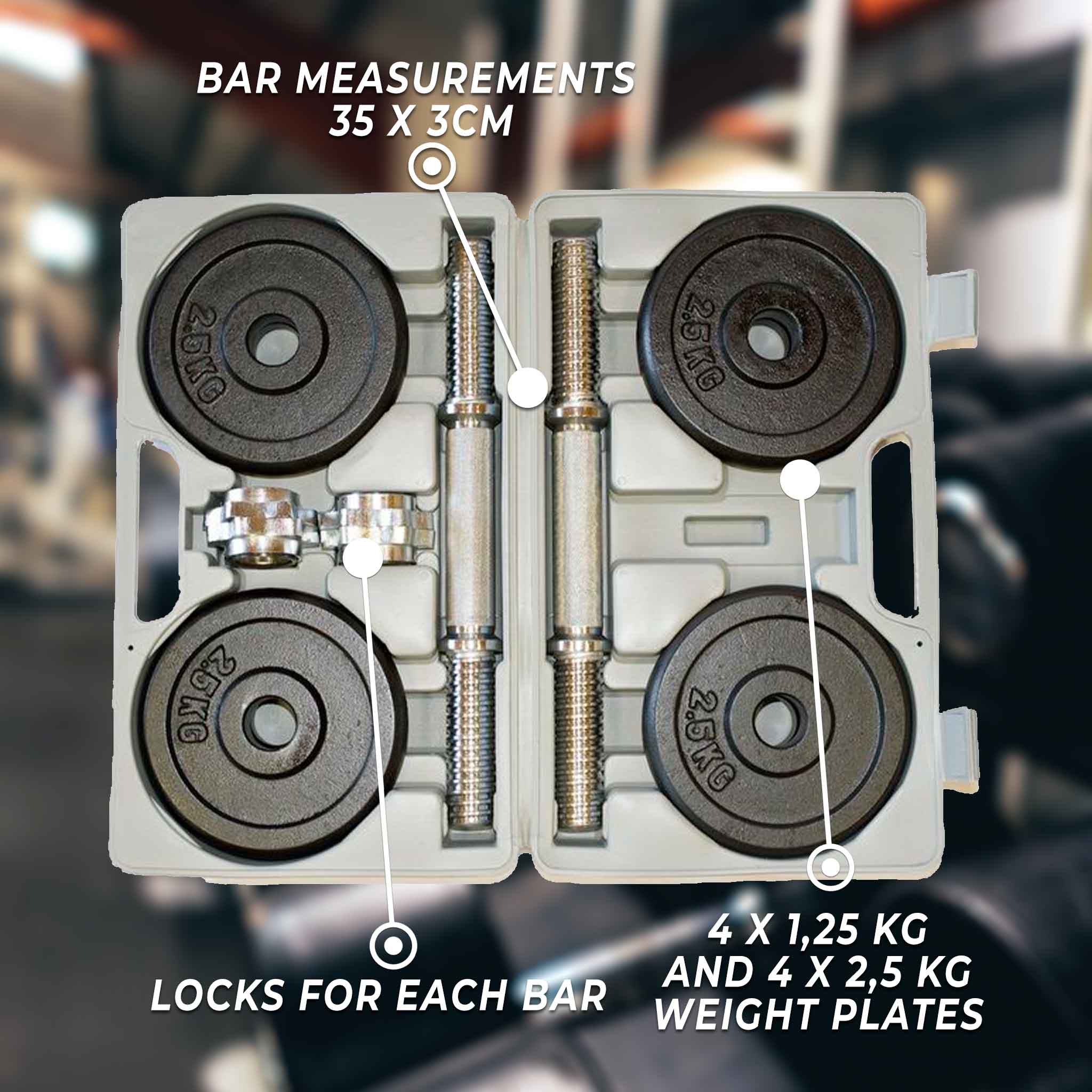 Fit'n Shape Adjustable Dumbbells 20kg, iron plates