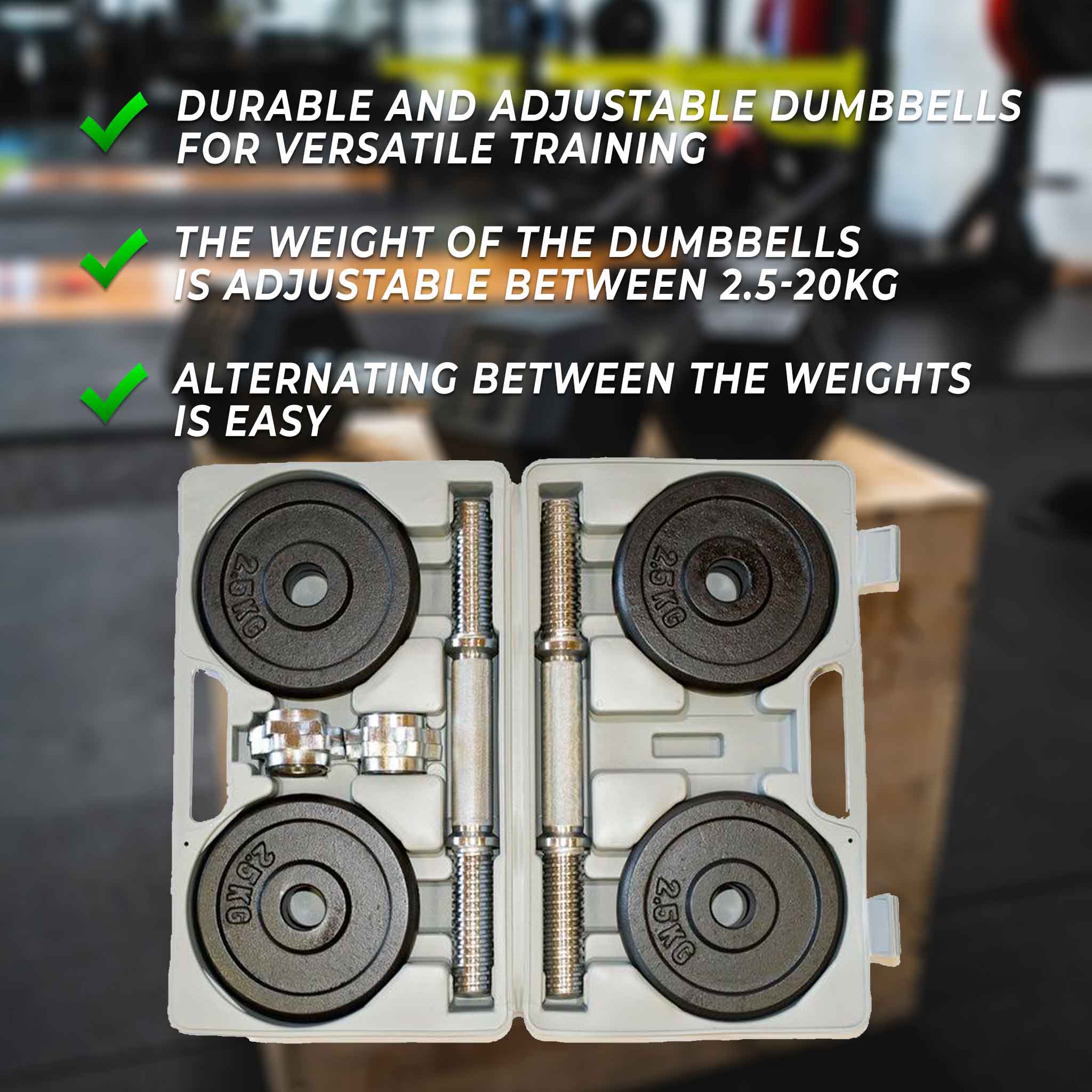 Fit'n Shape Adjustable Dumbbells 20kg, iron plates