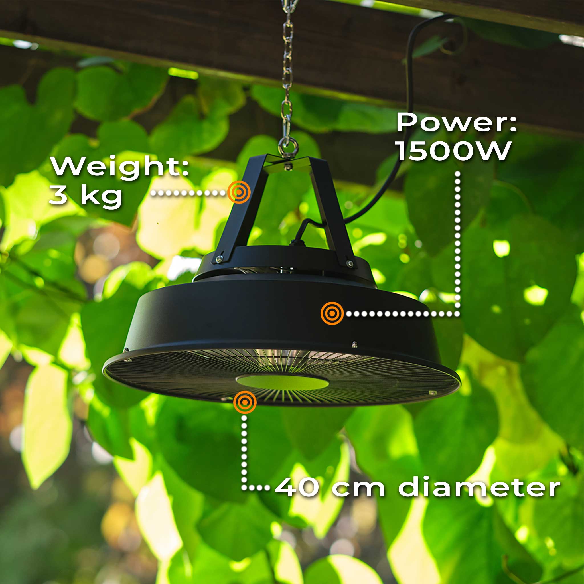 Fornorth Patio Heater Ceiling Heater Comfort 1500W, black