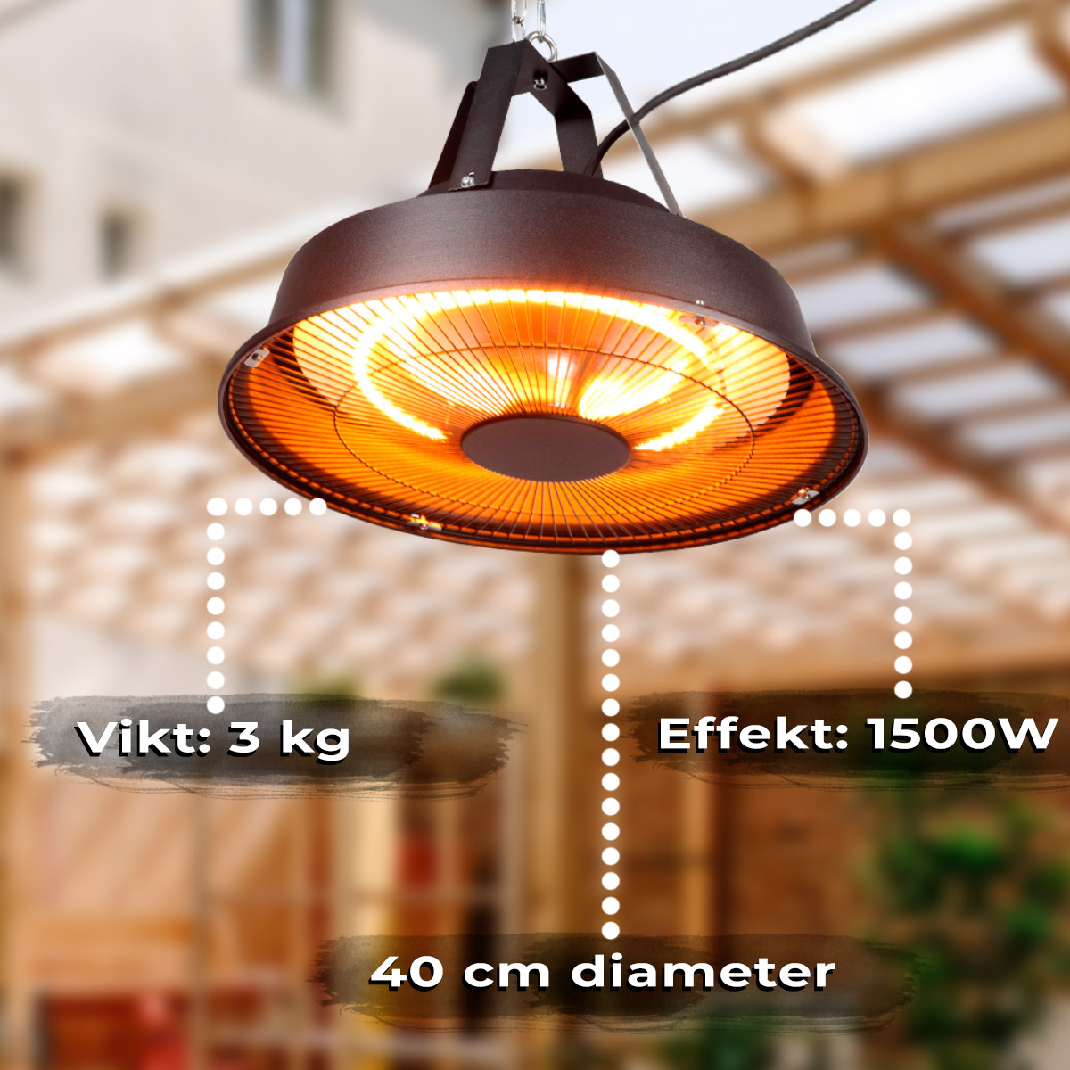 Fornorth Terrassvärmare hängande 1500W, svart
