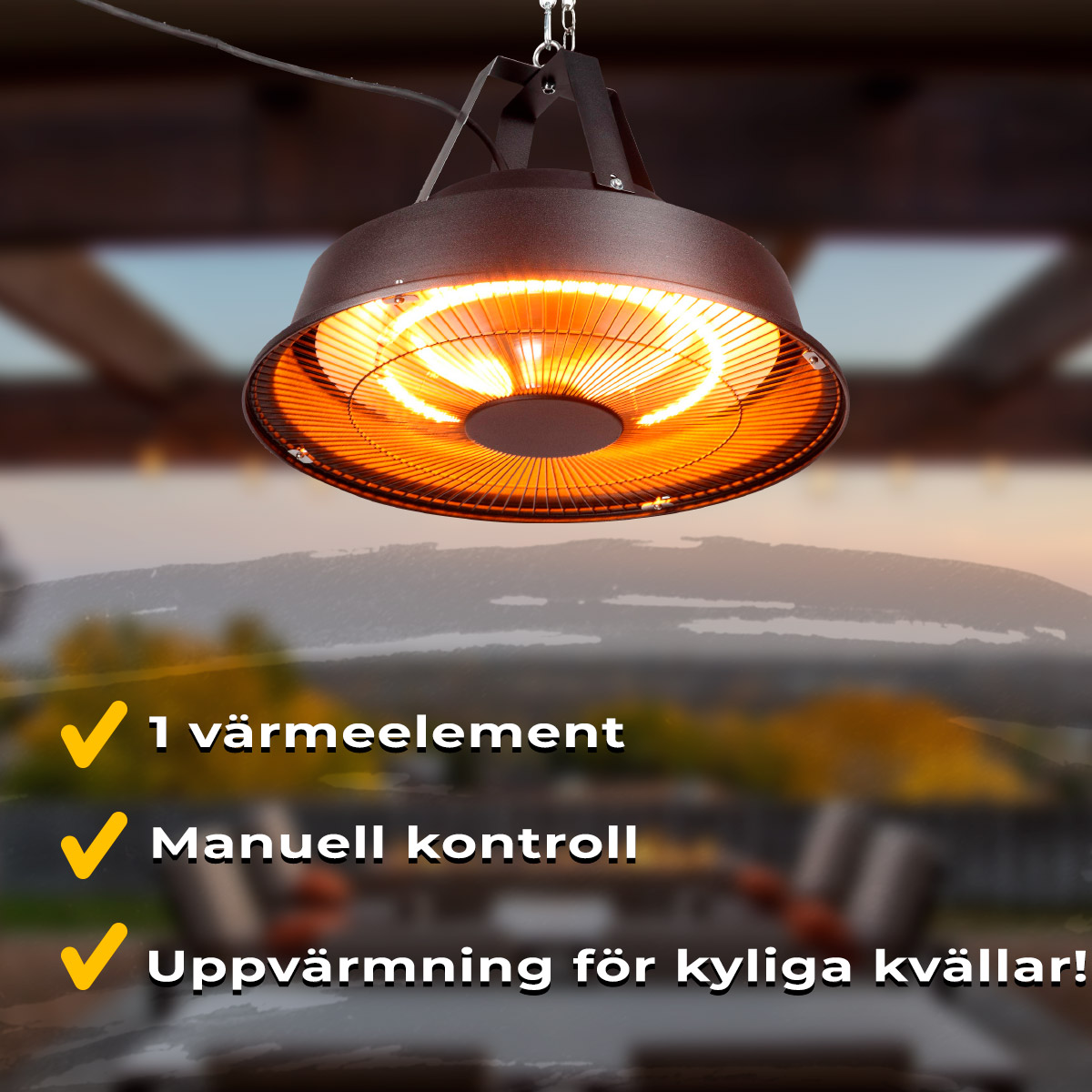 Fornorth Terrassvärmare hängande 1500W, svart