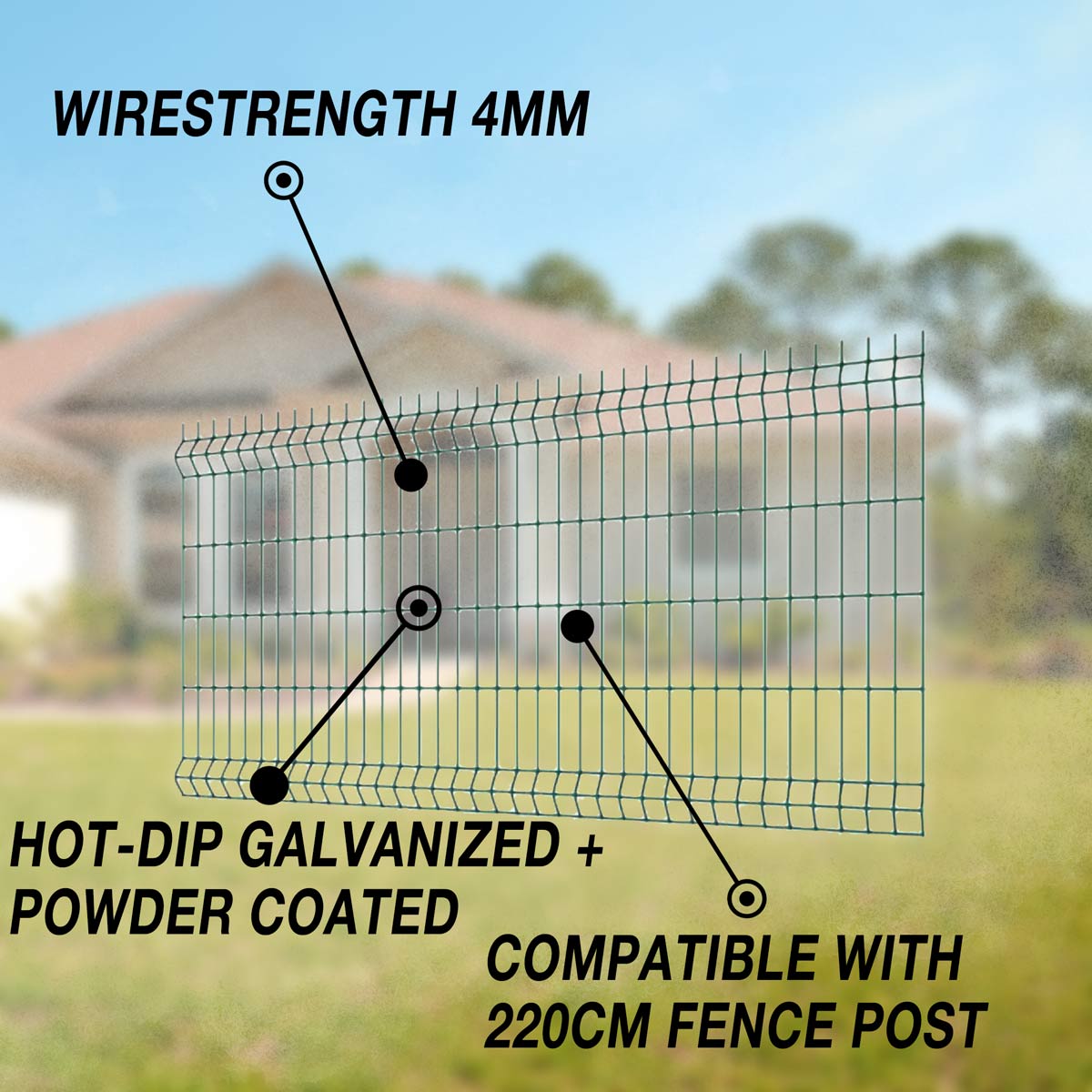 Fornorth Fence panel 1730x2500mm, wirestrength 4mm, green