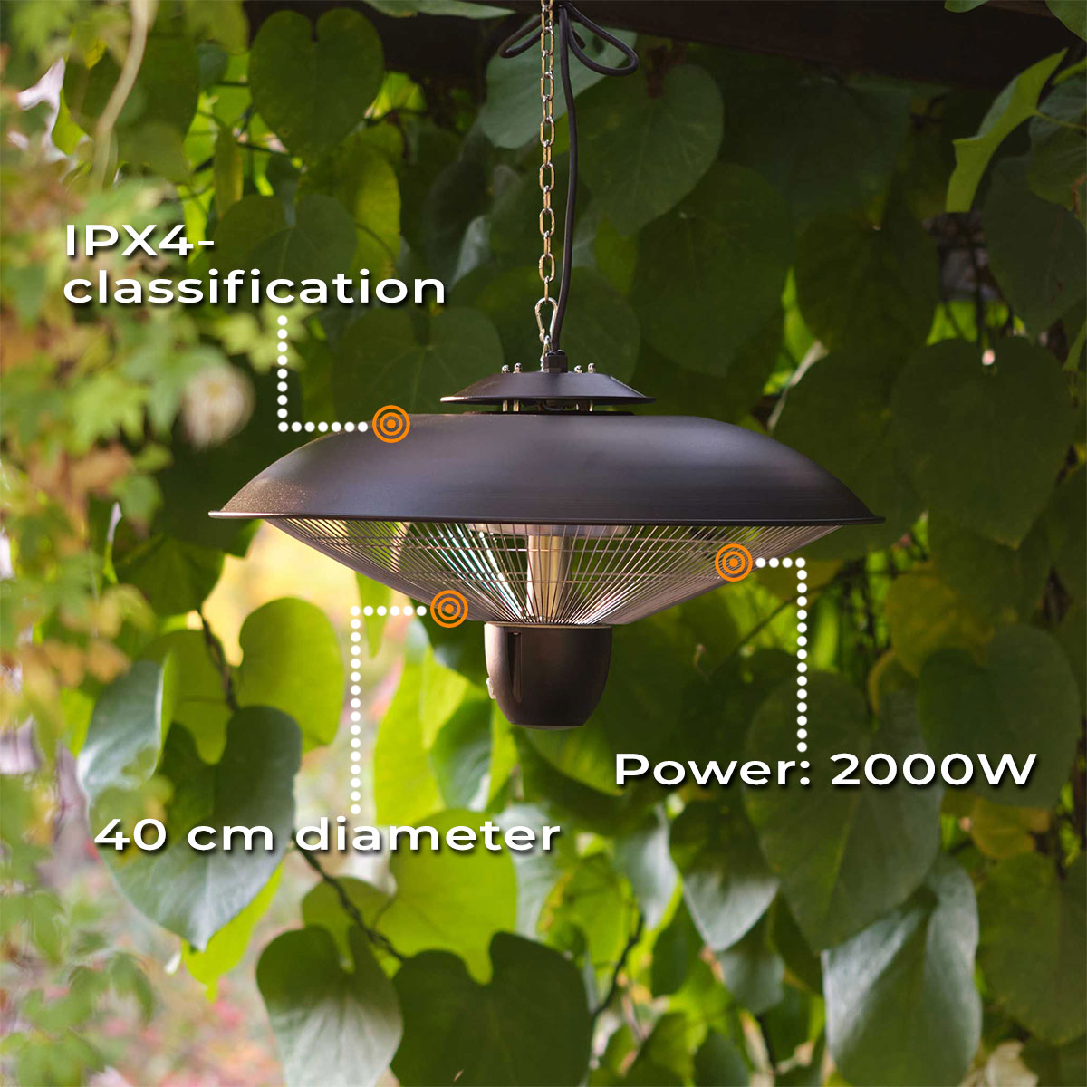 Fornorth Patio Heater Ceiling Heater Deluxe 2000W remote control, black