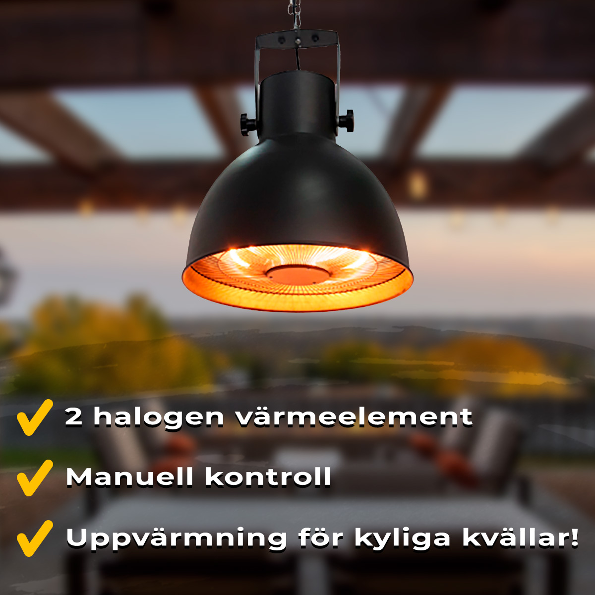 Fornorth Terrassvärmare hängande 2000W, svart