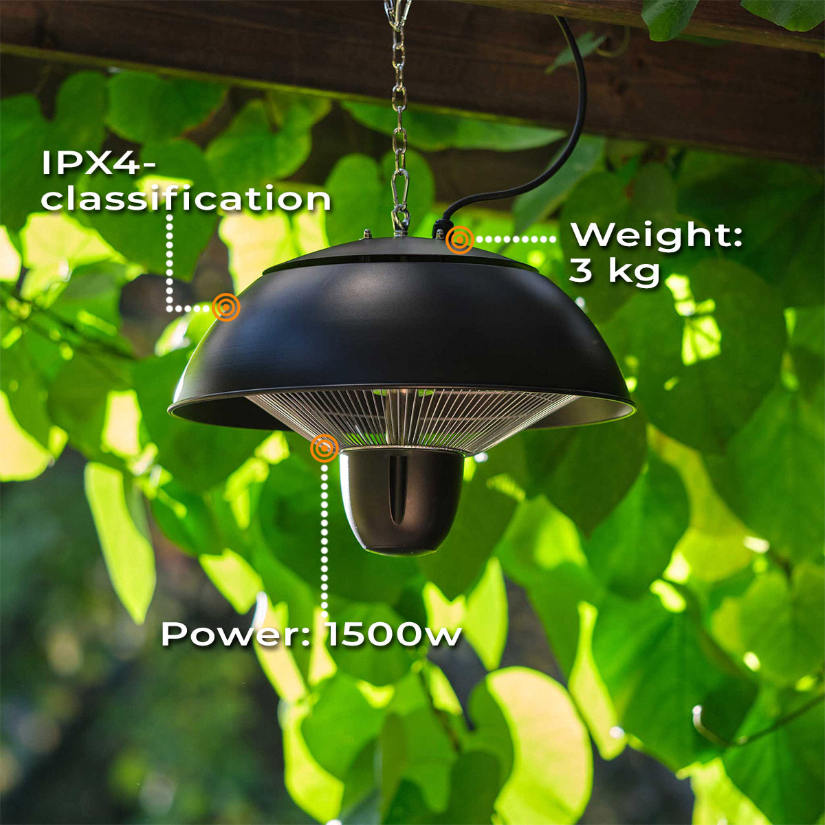 Fornorth Patio Heater Ceiling Heater Original 1500W remote control, black