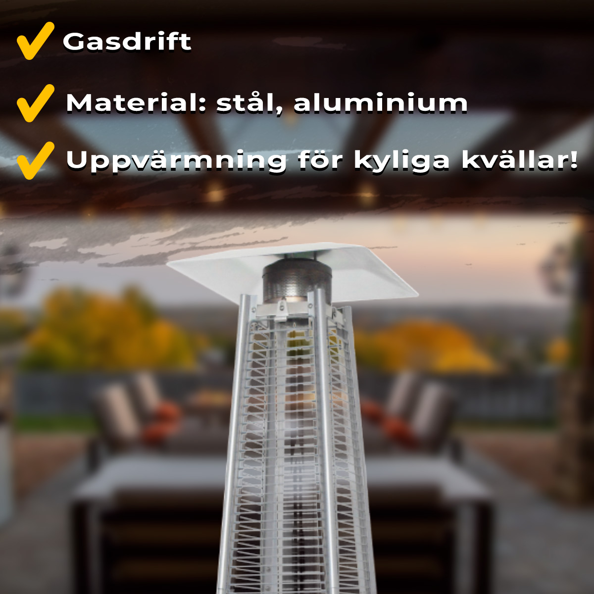 Fornorth Terrassvärmare Pyramid, 13kW gasdriven, svart