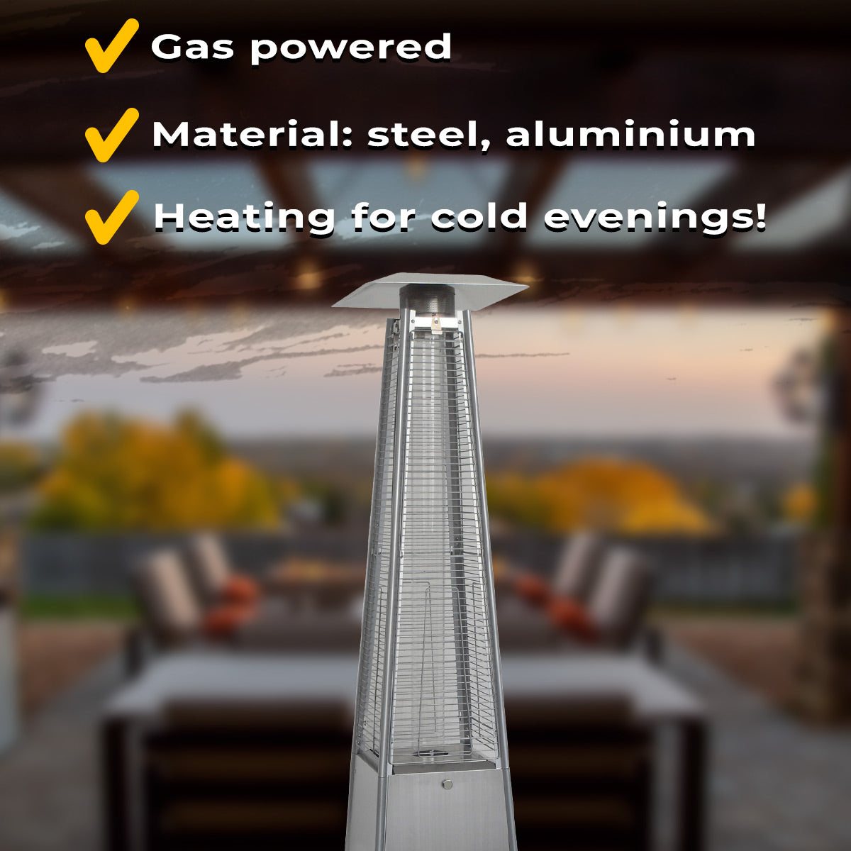 Fornorth Patio Heater Pyramid 13kW gas powered, stainless steel