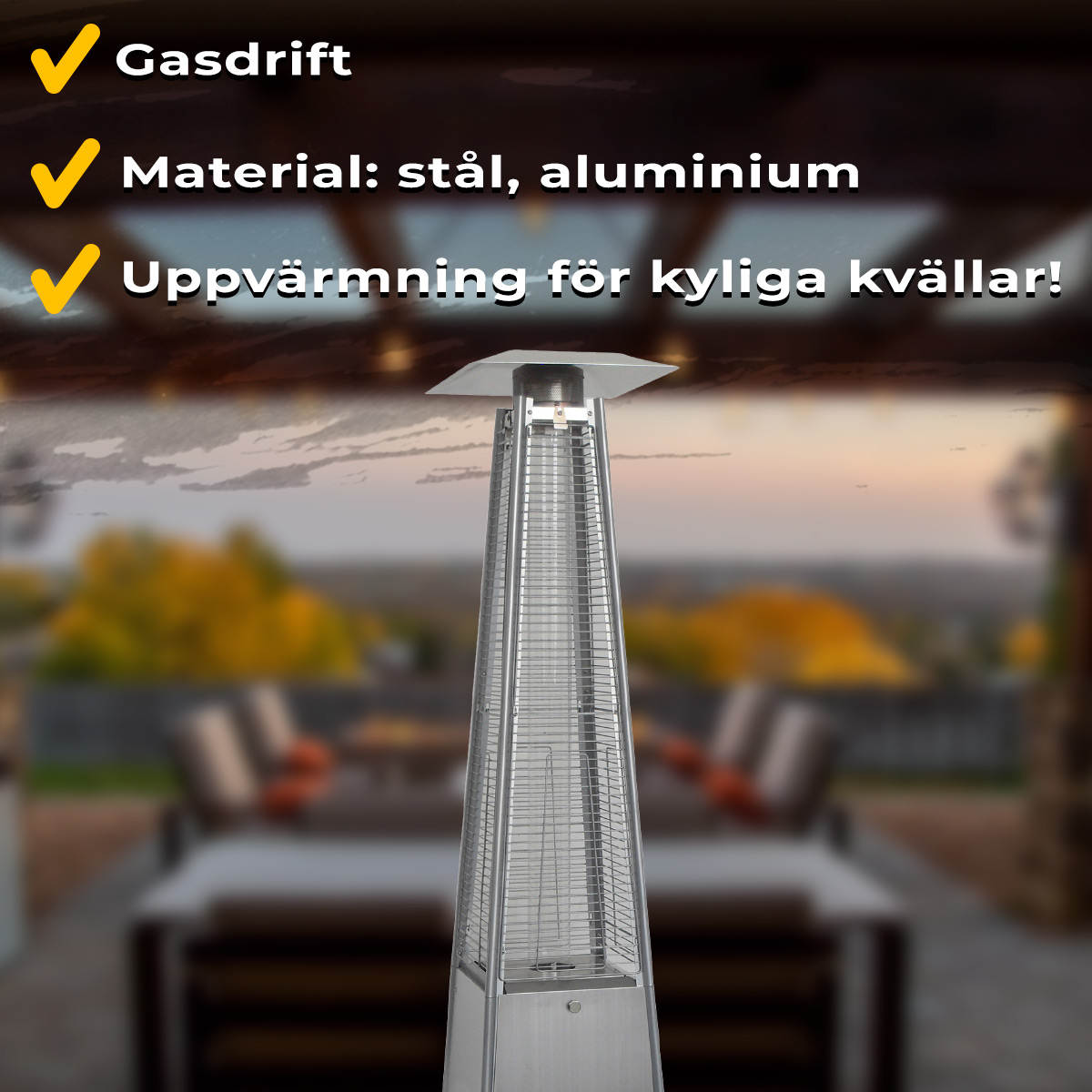 Fornorth Terrassvärmare Pyramid, 13kW gasdriven, rostfritt