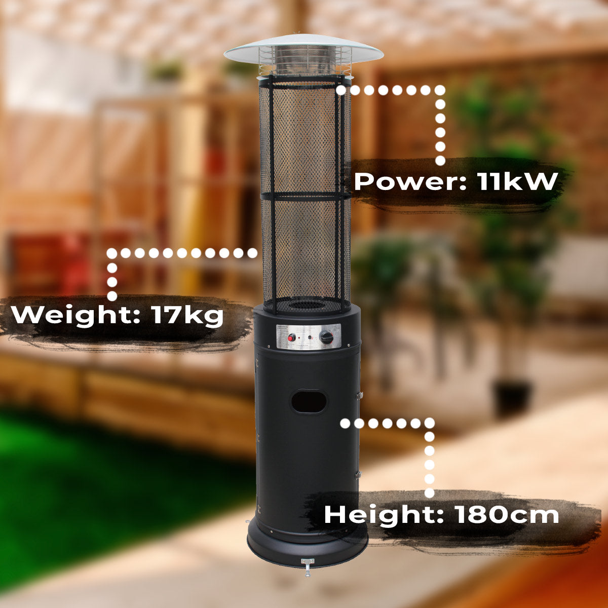 Fornorth Patio Heater Round Tube 11kW gas powered, black