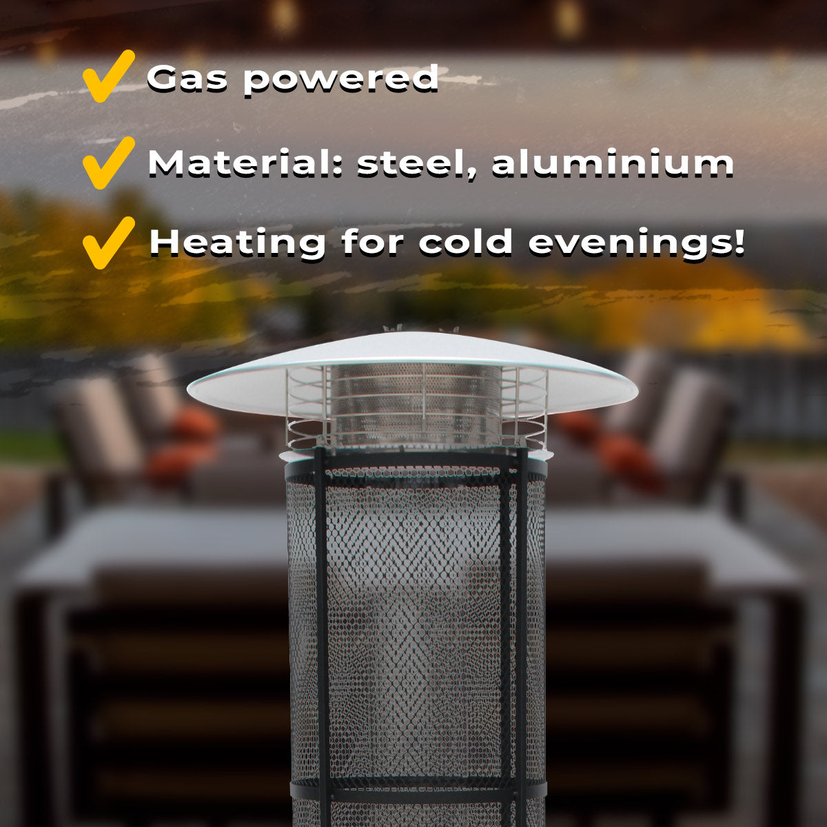 Fornorth Patio Heater Round Tube 11kW gas powered, black