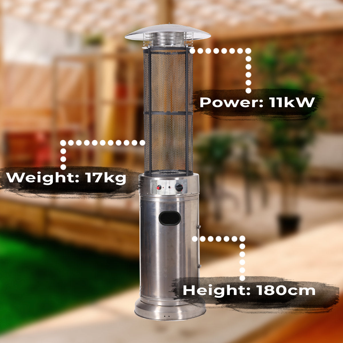 Fornorth Patio Heater Round Tube 11kW gas powered, stainless Steel