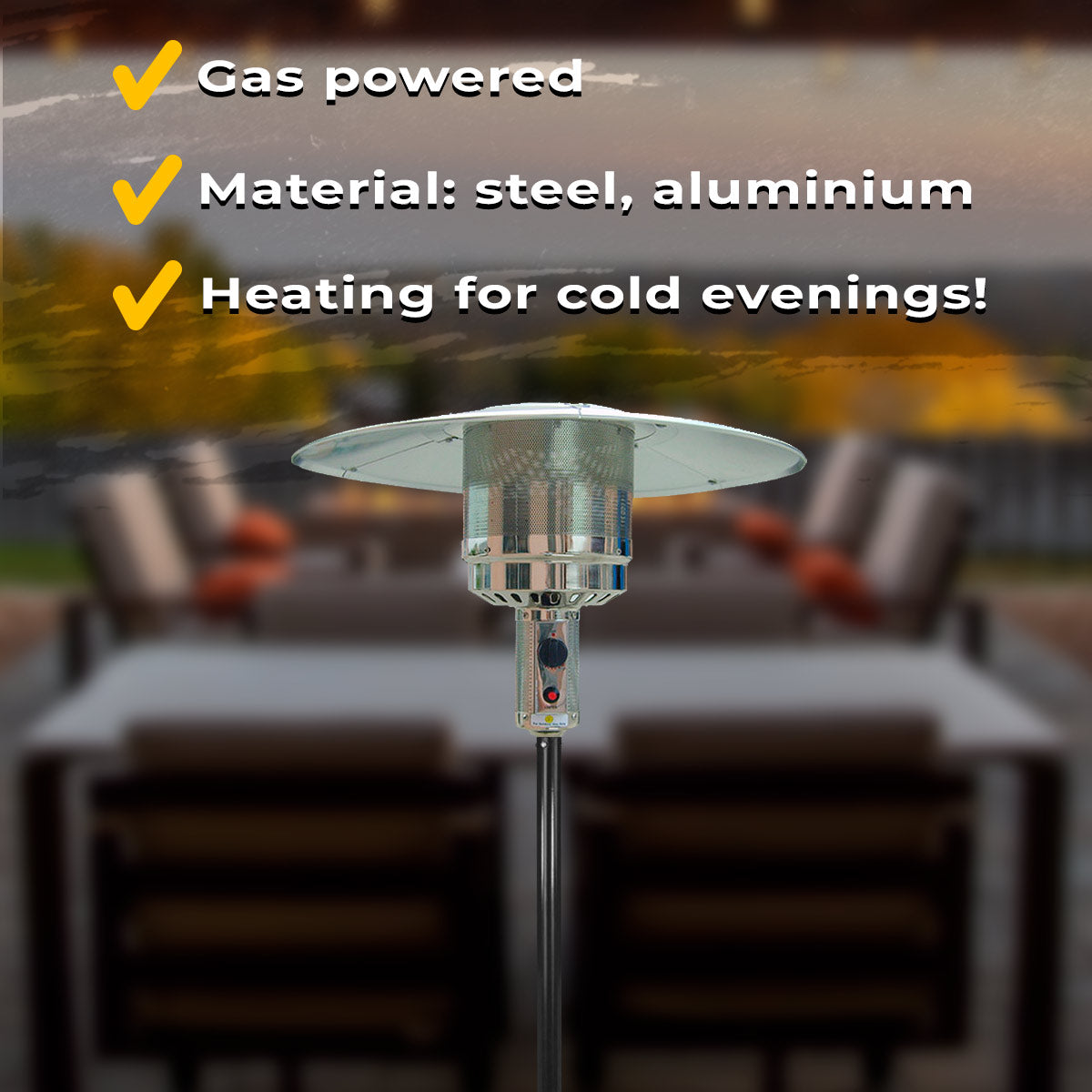 Fornorth Patio Heater Stand Patio 13kW gas powered, black