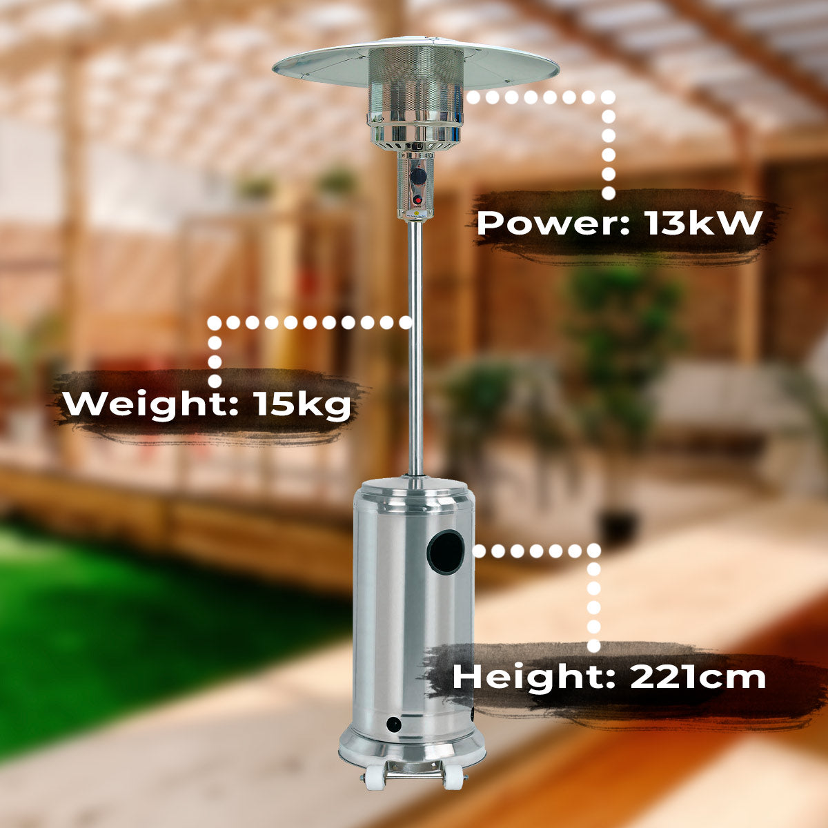 Fornorth Patio Heater Stand Patio 13kW gas powered, stainless steel
