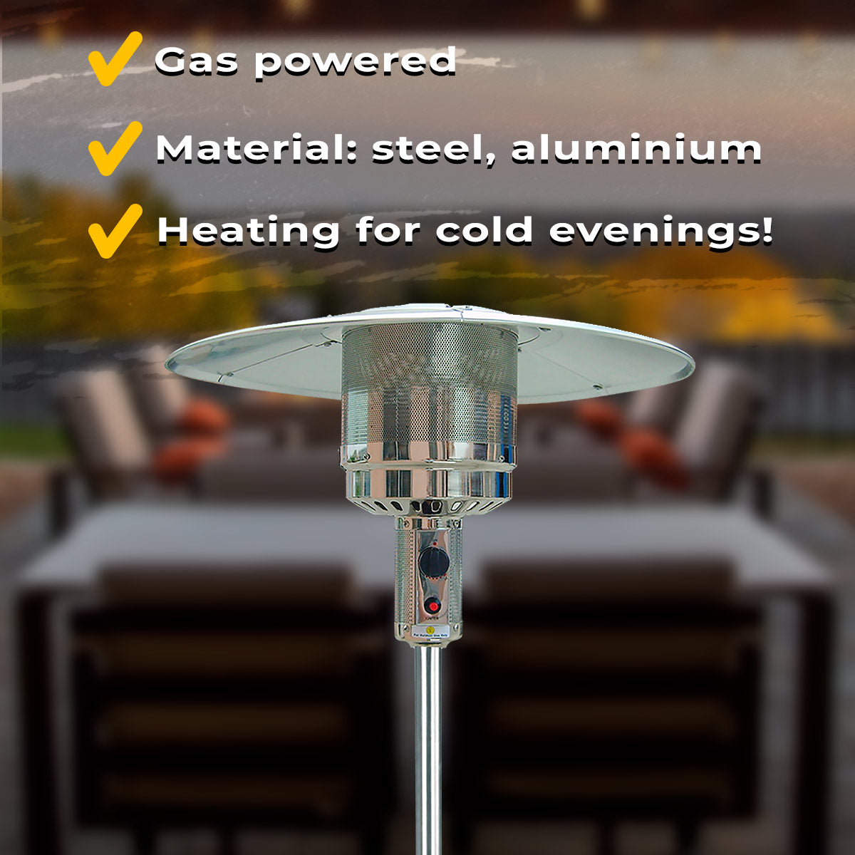 Fornorth Patio Heater Stand Patio 13kW gas powered, stainless steel