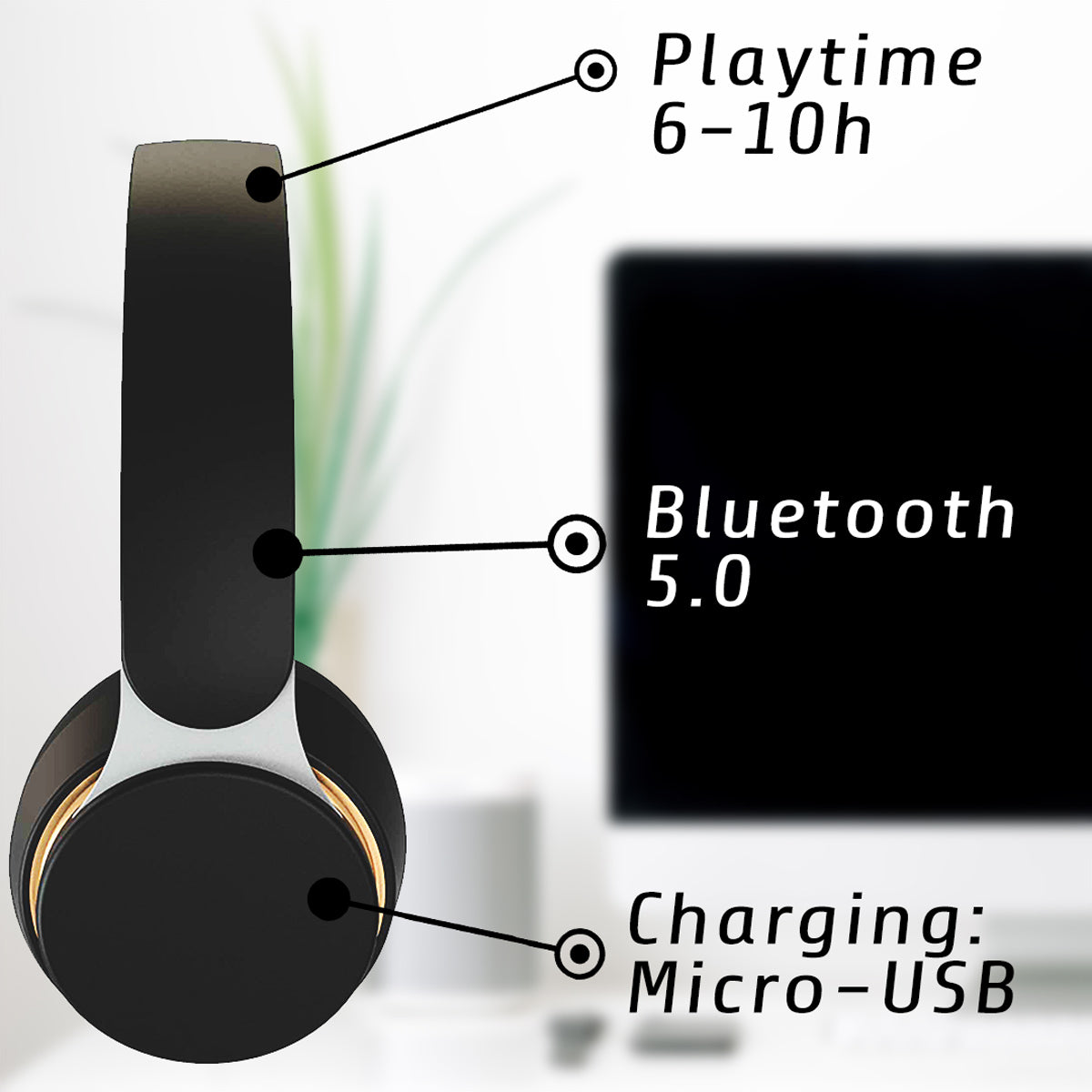 Kuura Bass Wireless Headphones, Black